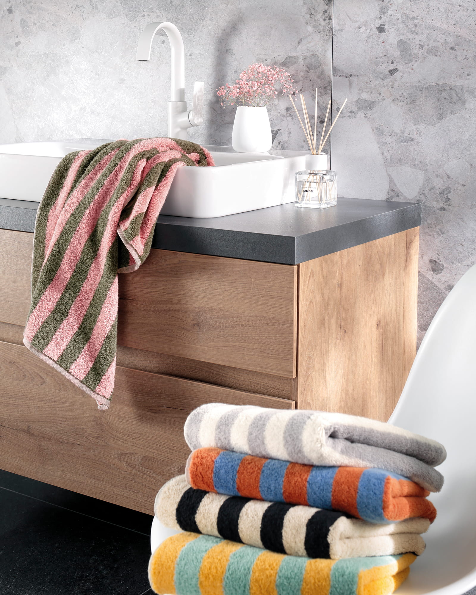 Cawö Handtücher Bold Streifen 6277 oliv/rosa - 42