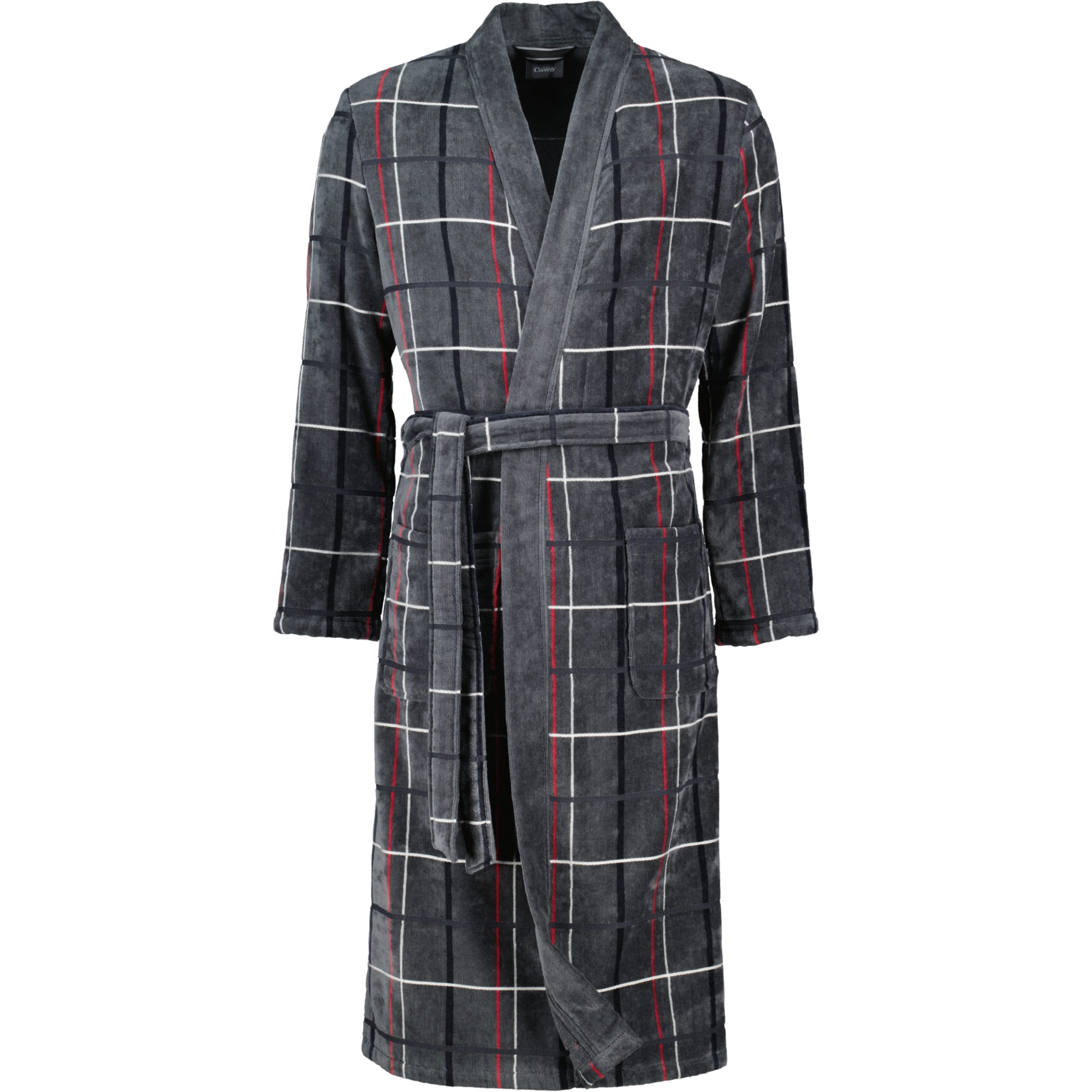 Cawö Herren Bademantel Kimono 4853 - Farbe: anthrazit-rot - 79