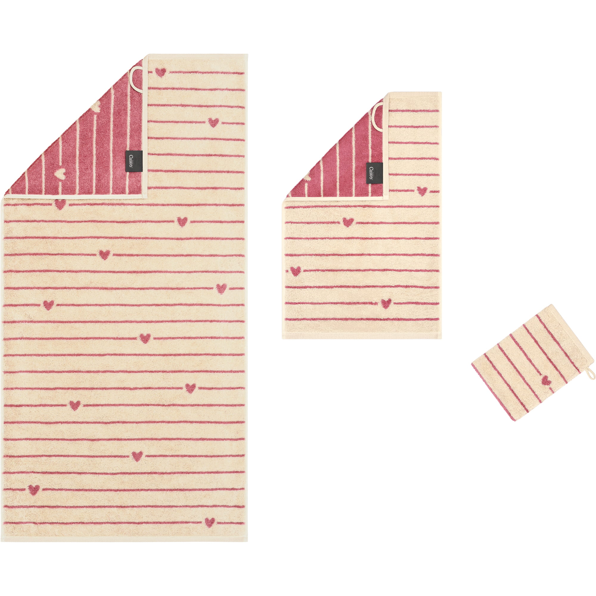 Cawö Handtücher Heart Beats Lines & Hearts 6276 beere - 32 - Gästetuch 30x50 cm