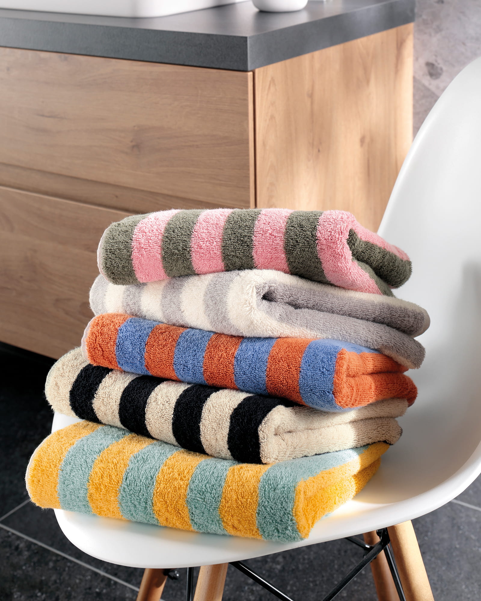 Cawö Handtücher Bold Streifen 6277 oliv/rosa - 42 - Duschtuch 70x140 cm