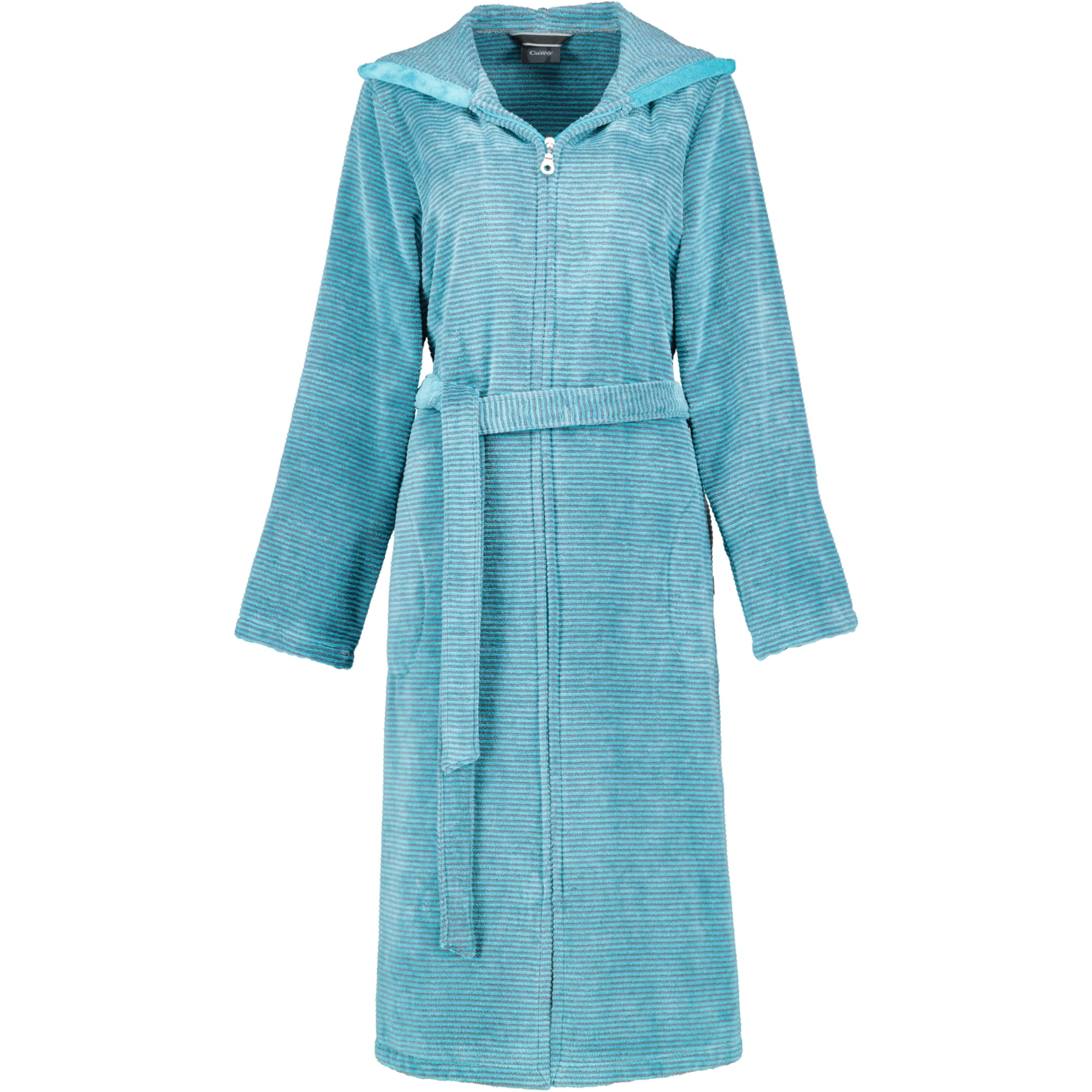Cawö - Damen Bademantel Two-Tone Kapuze Reißverschluss 6432 - Farbe: türkis - 47