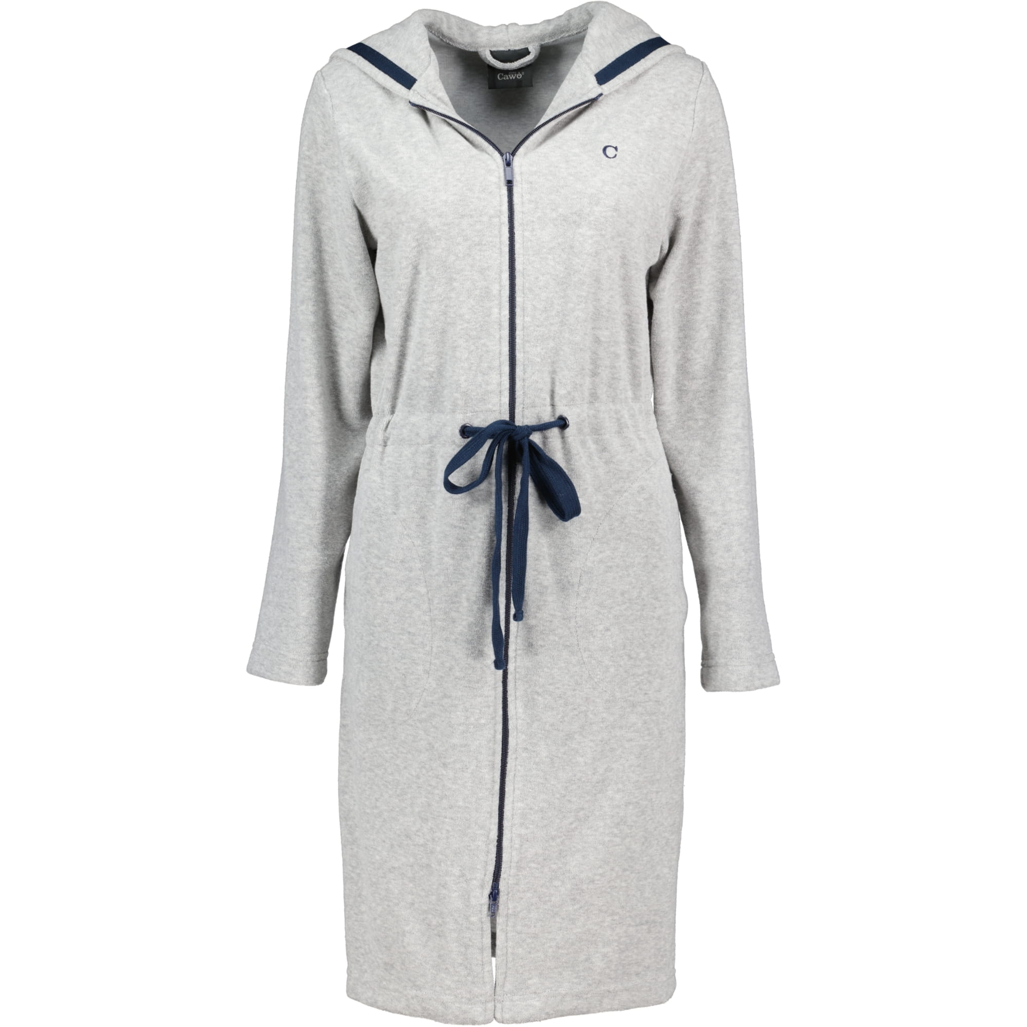 Cawö Home Active Damen Kurzmantel Kapuze TG RV 821 - Farbe: grau-melange/navy - 71