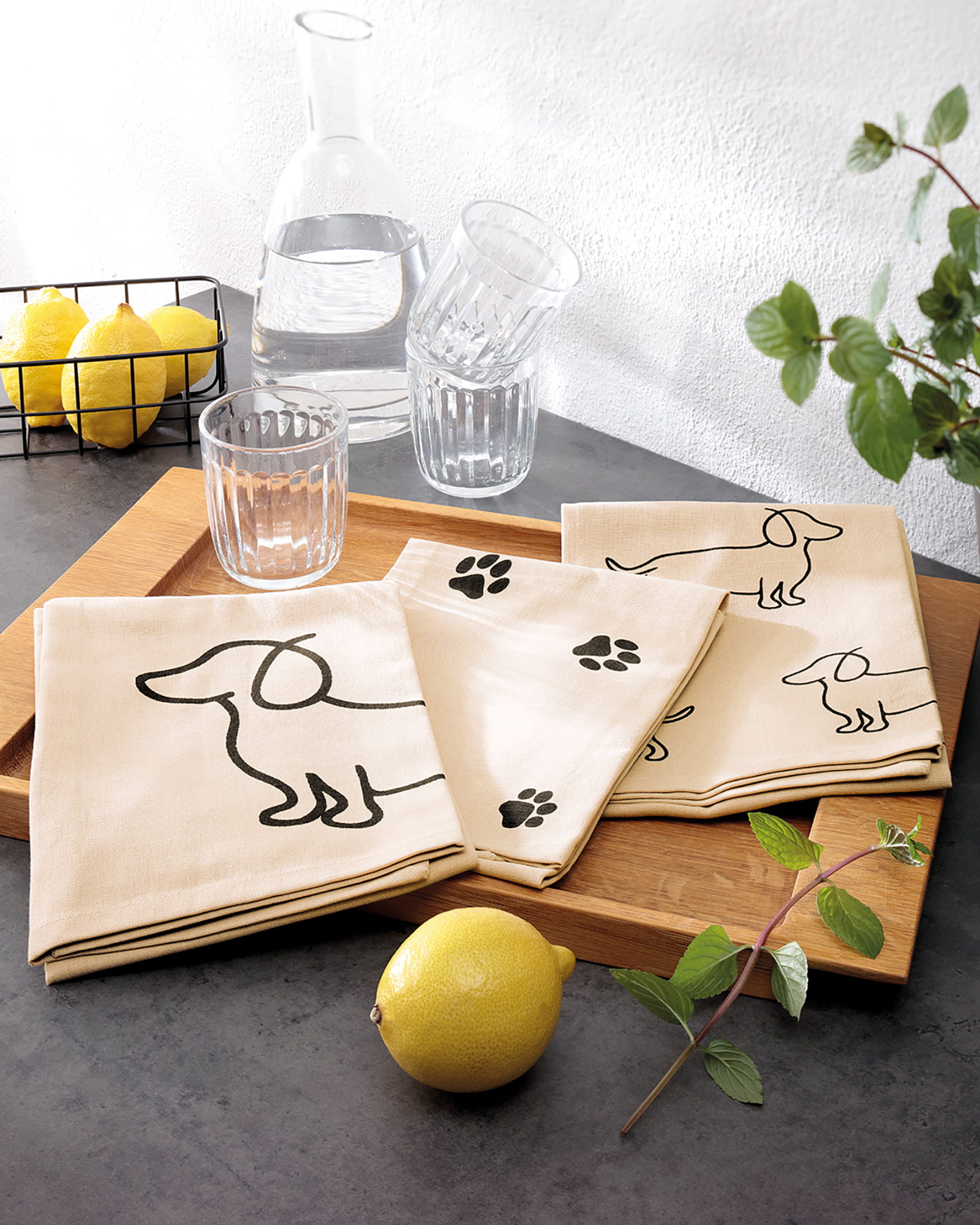 Cawö Home Geschirrtücher Cuisine WE LOVE DOGS 6246 schwarz/beige - 93 - 50x70 cm