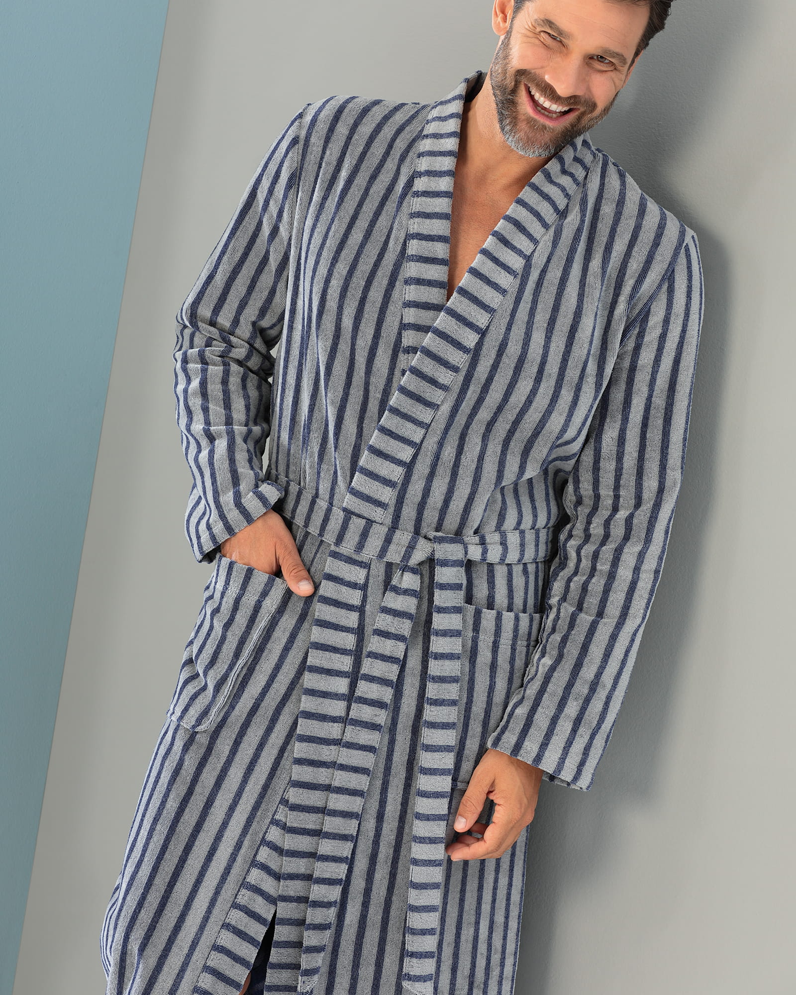 Cawö Home Herren Bademantel Kimono 5505 - Farbe: denim - 17