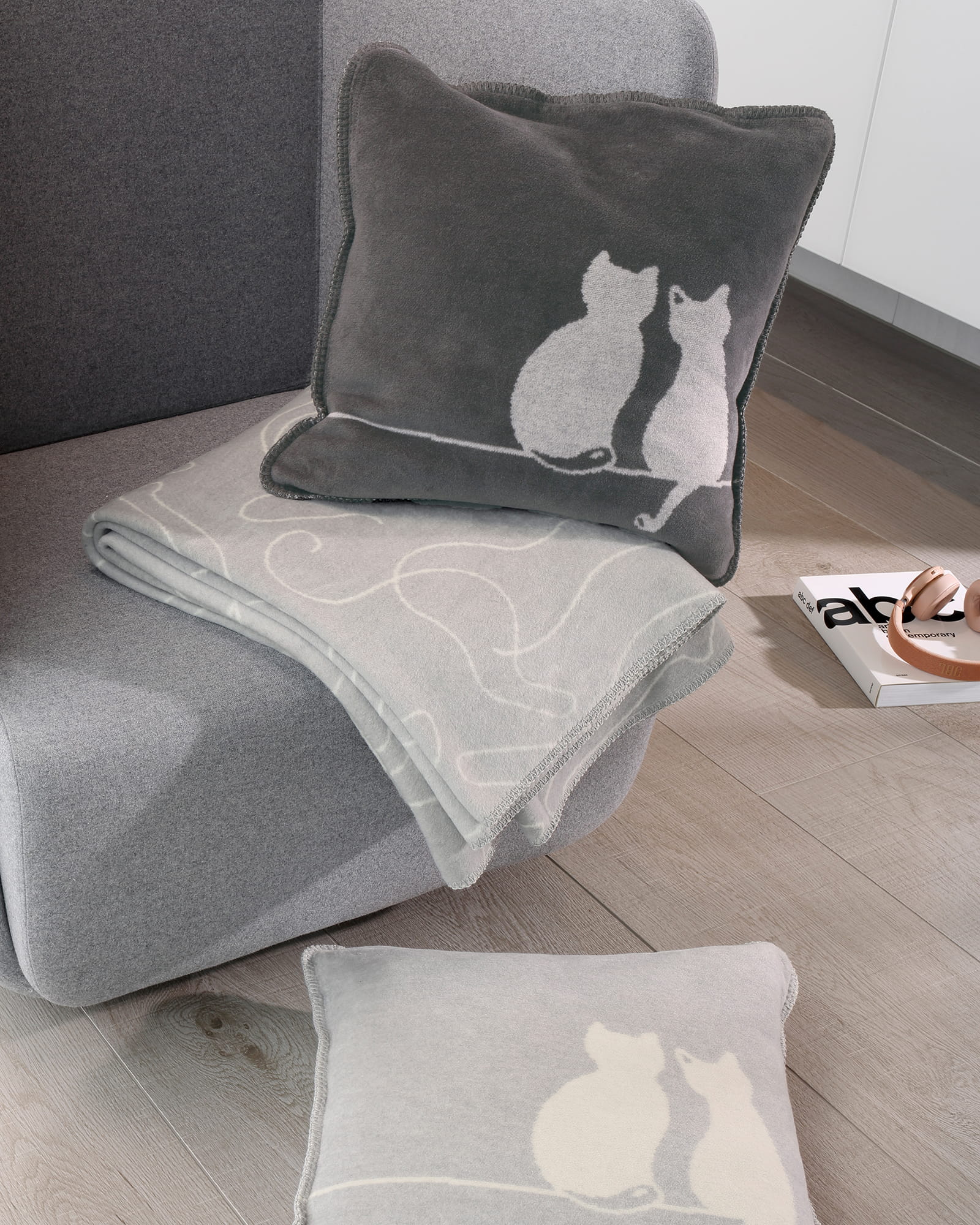 Cawö Home Kissenhüllen CUTE CATS EDITION You & Me 62630 basalt/platin - 77 - 50x50 cm