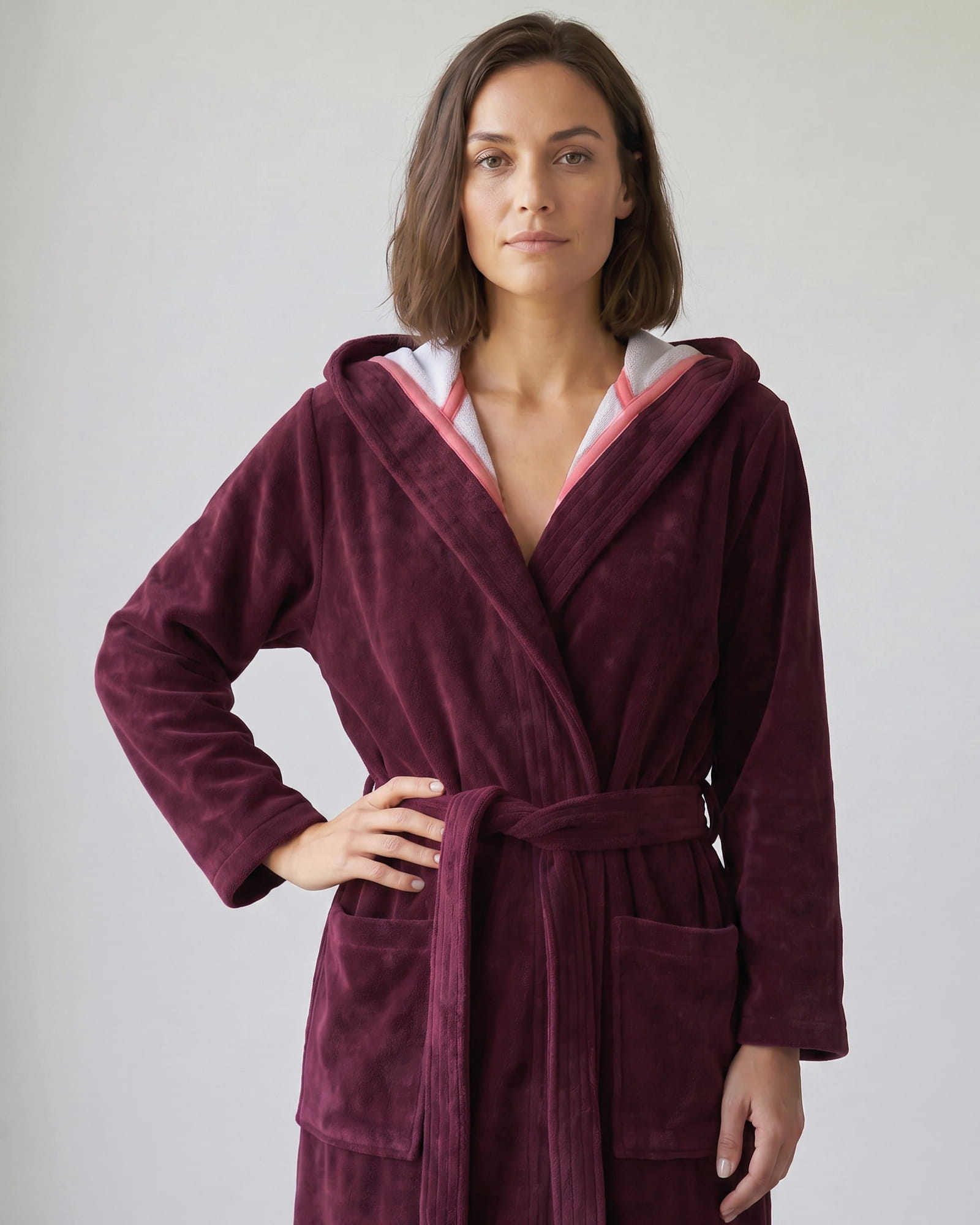 Cawö Home Bademäntel Damen Kapuze Doubleface 830 burgund - 82