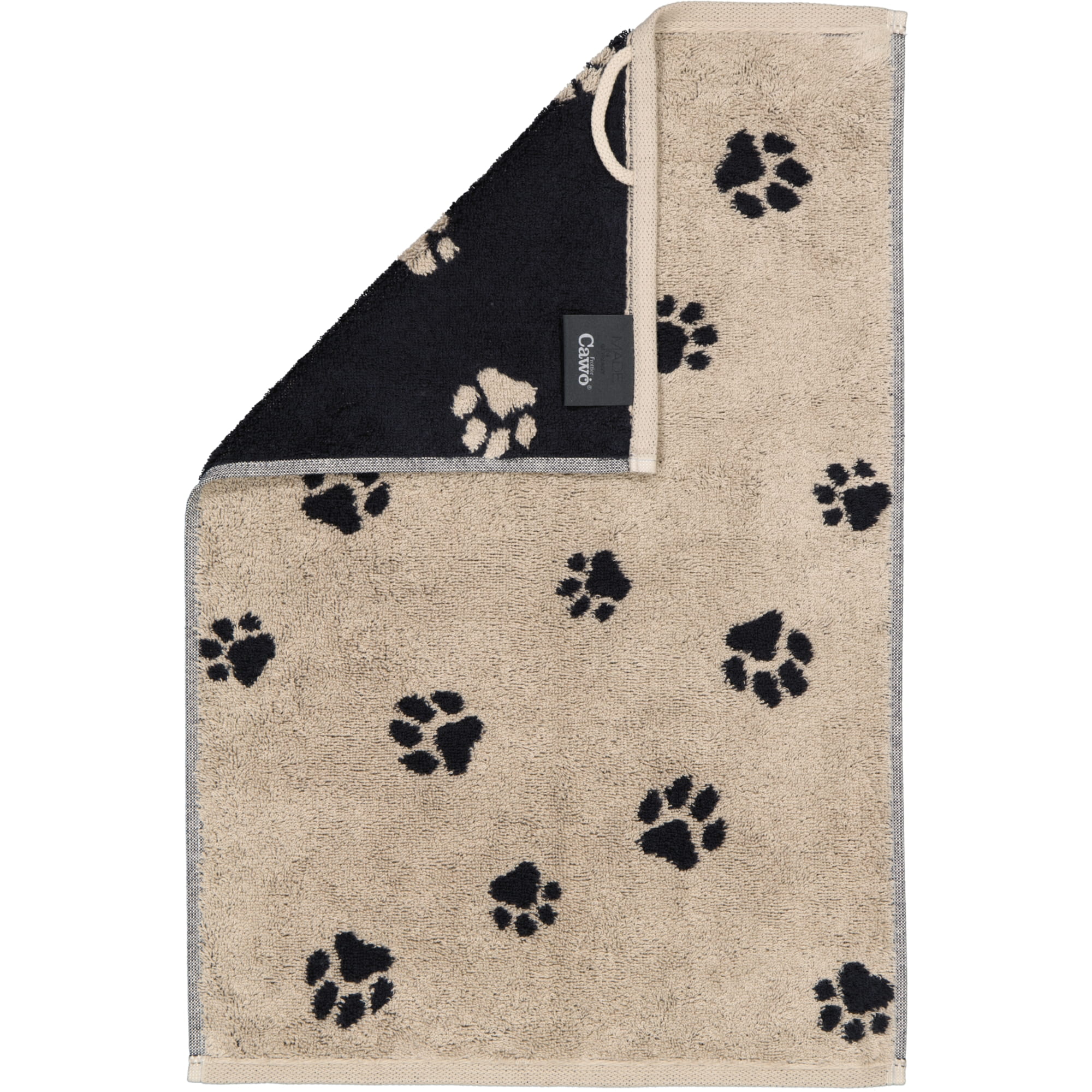 Cawö Handtücher WE LOVE DOGS Paws 6247 Schwarz-Beige - 93 - Gästetuch 30x50 cm