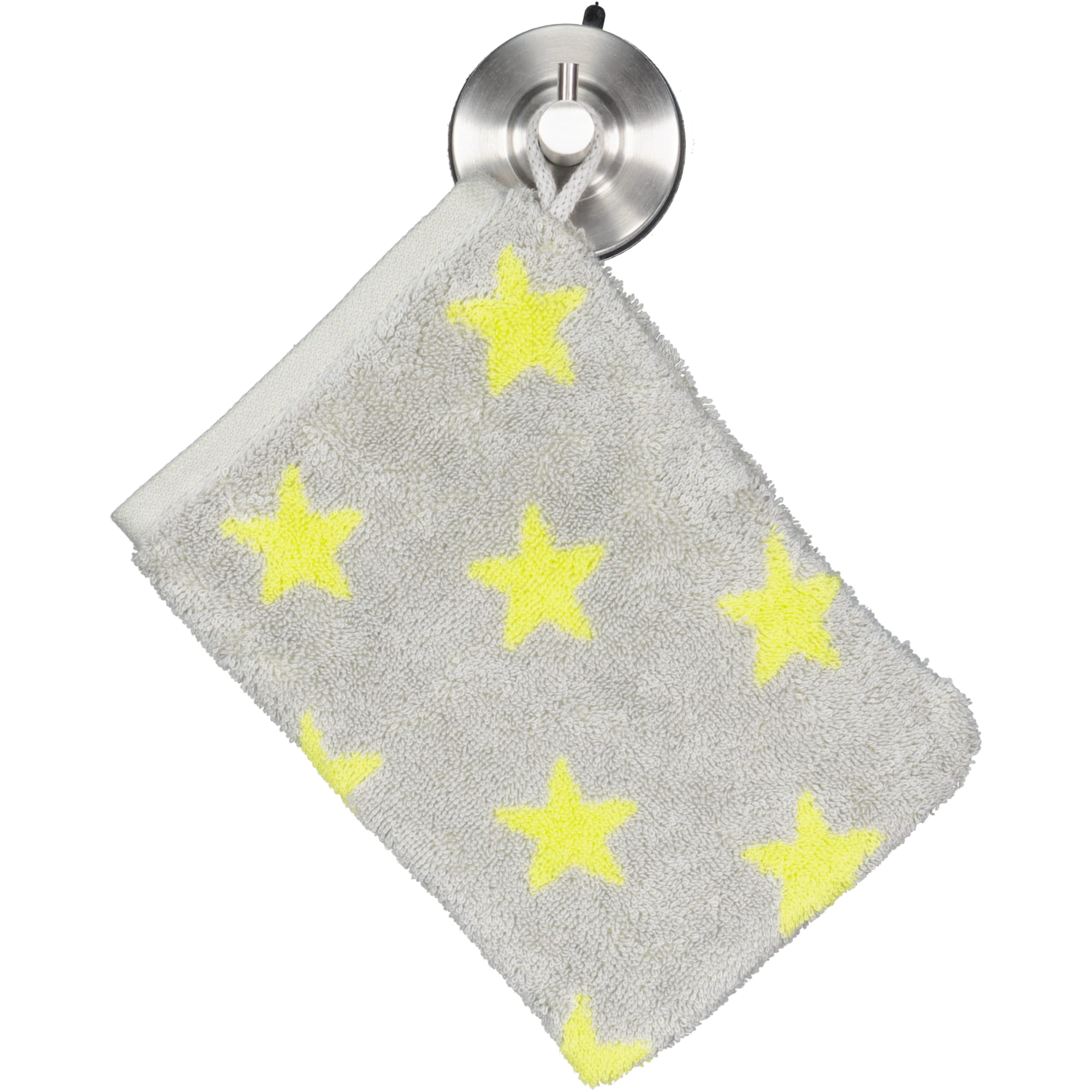 Cawö Handtücher NEW STARS Sterne klein 6261 platin/lime - 75 - Waschhandschuh 16x22 cm