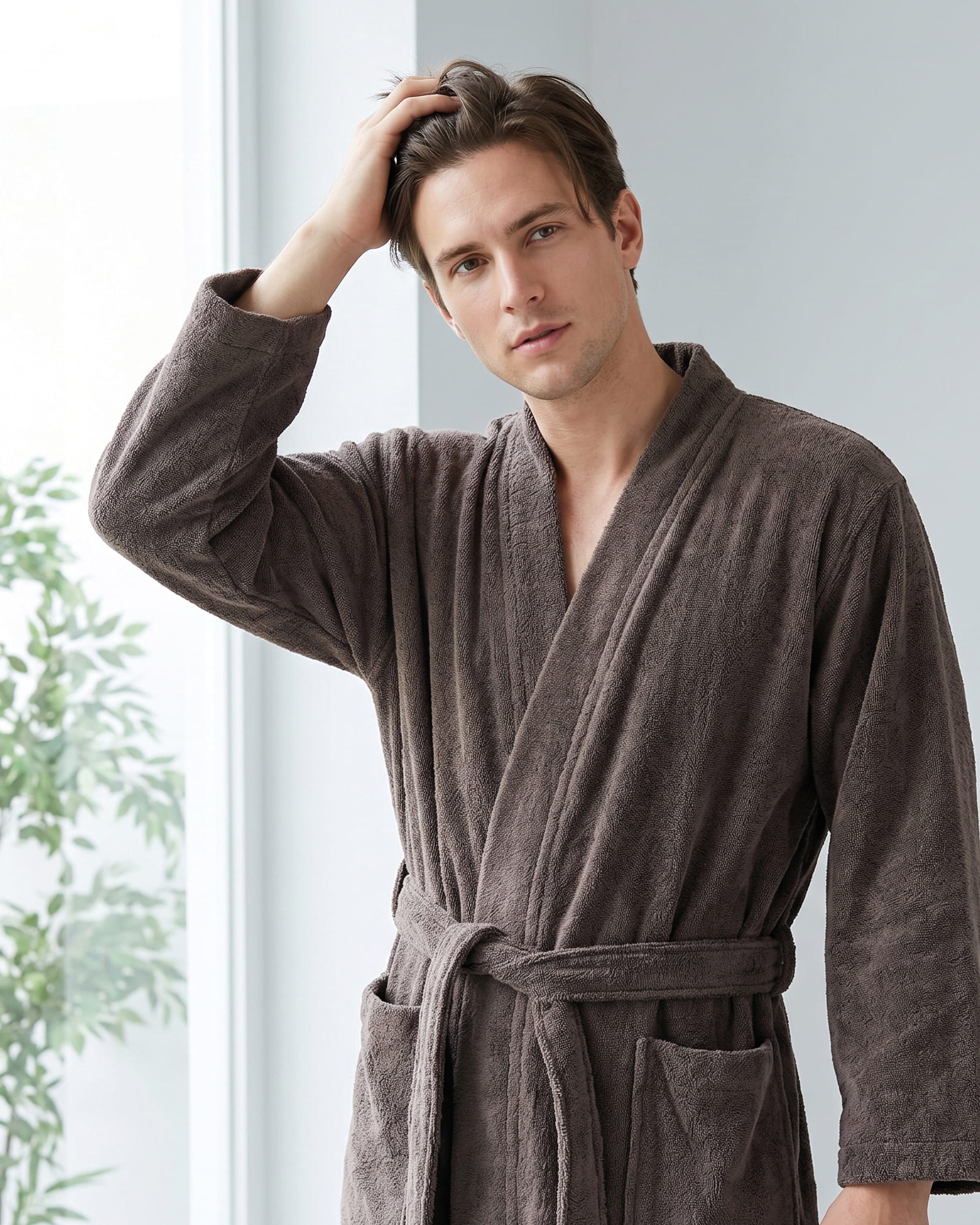 Cawö Home Bademäntel Herren Kimono Uni 828 pepper - 37