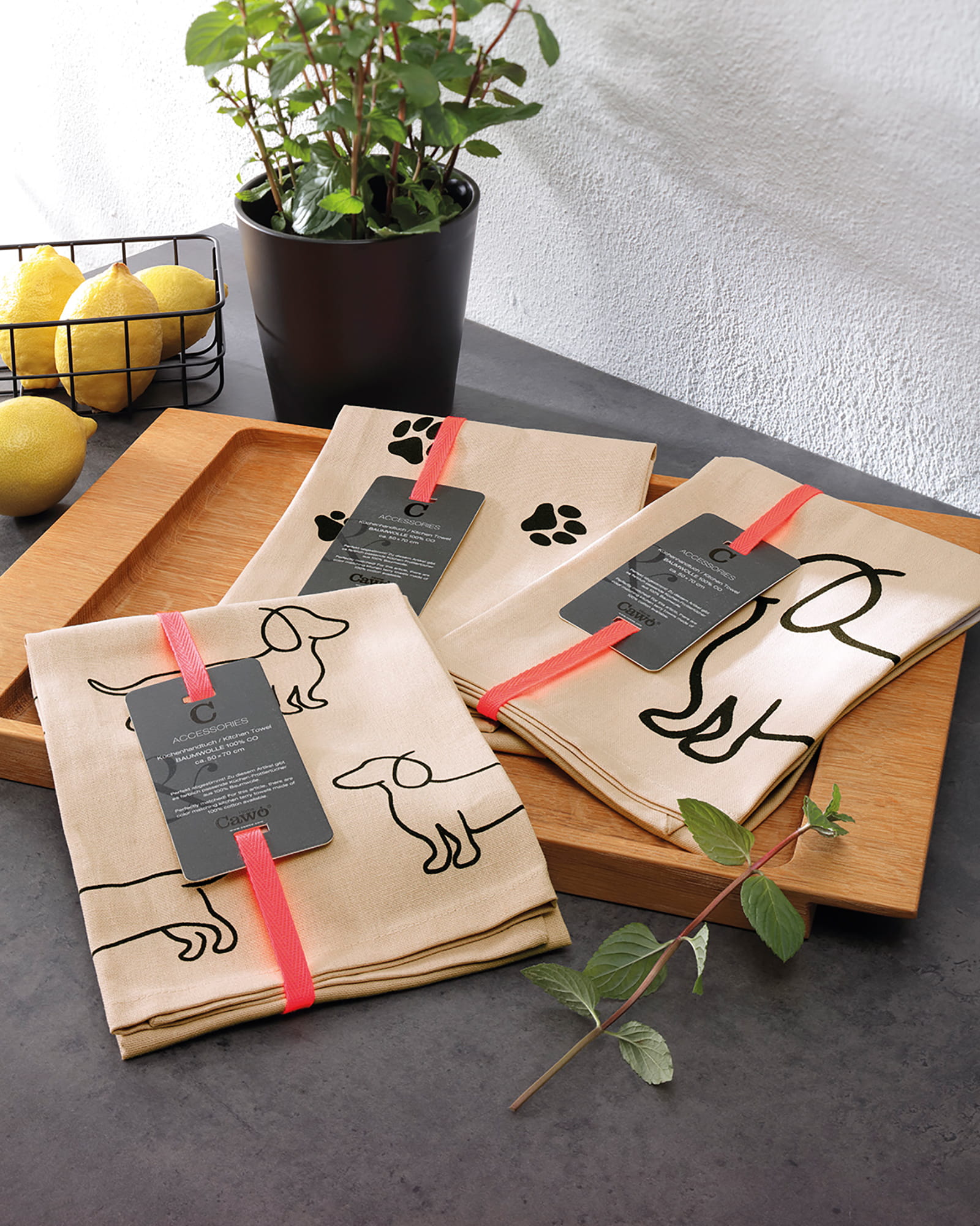 Cawö Home Geschirrtücher Cuisine WE LOVE DOGS Companion 6248 schwarz/beige - 93 - 50x70 cm