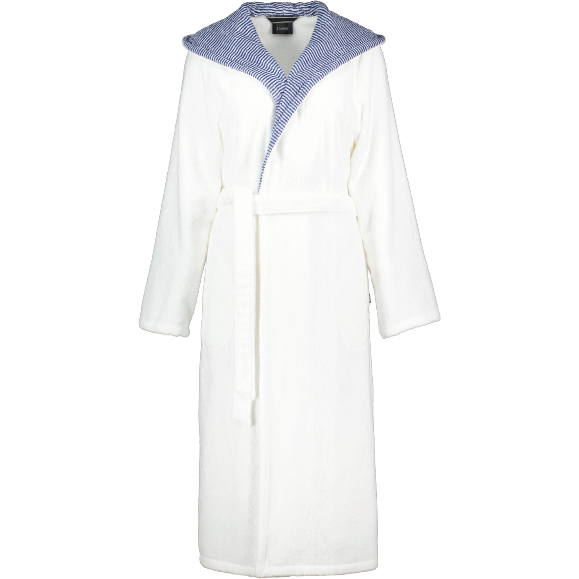 Cawö Damen Bademantel Kapuze 4345 - Farbe: weiß-blau - 601