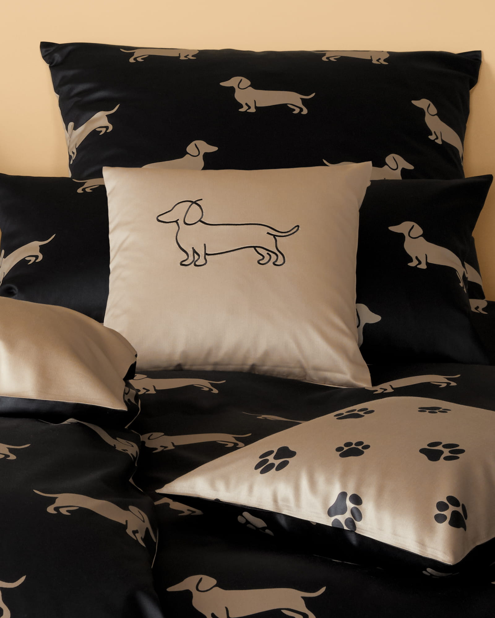 elegante Bettwäsche WE LOVE DOGS Paws 24541 Schwarz-Beige - 9