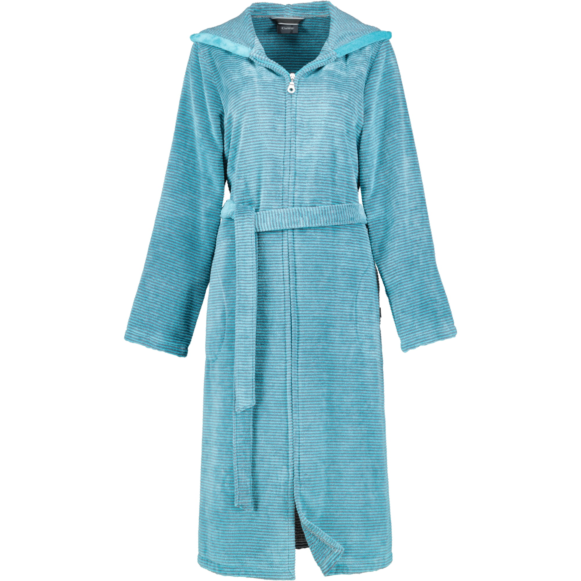 Cawö - Damen Bademantel Two-Tone Kapuze Reißverschluss 6432 - Farbe: türkis - 47
