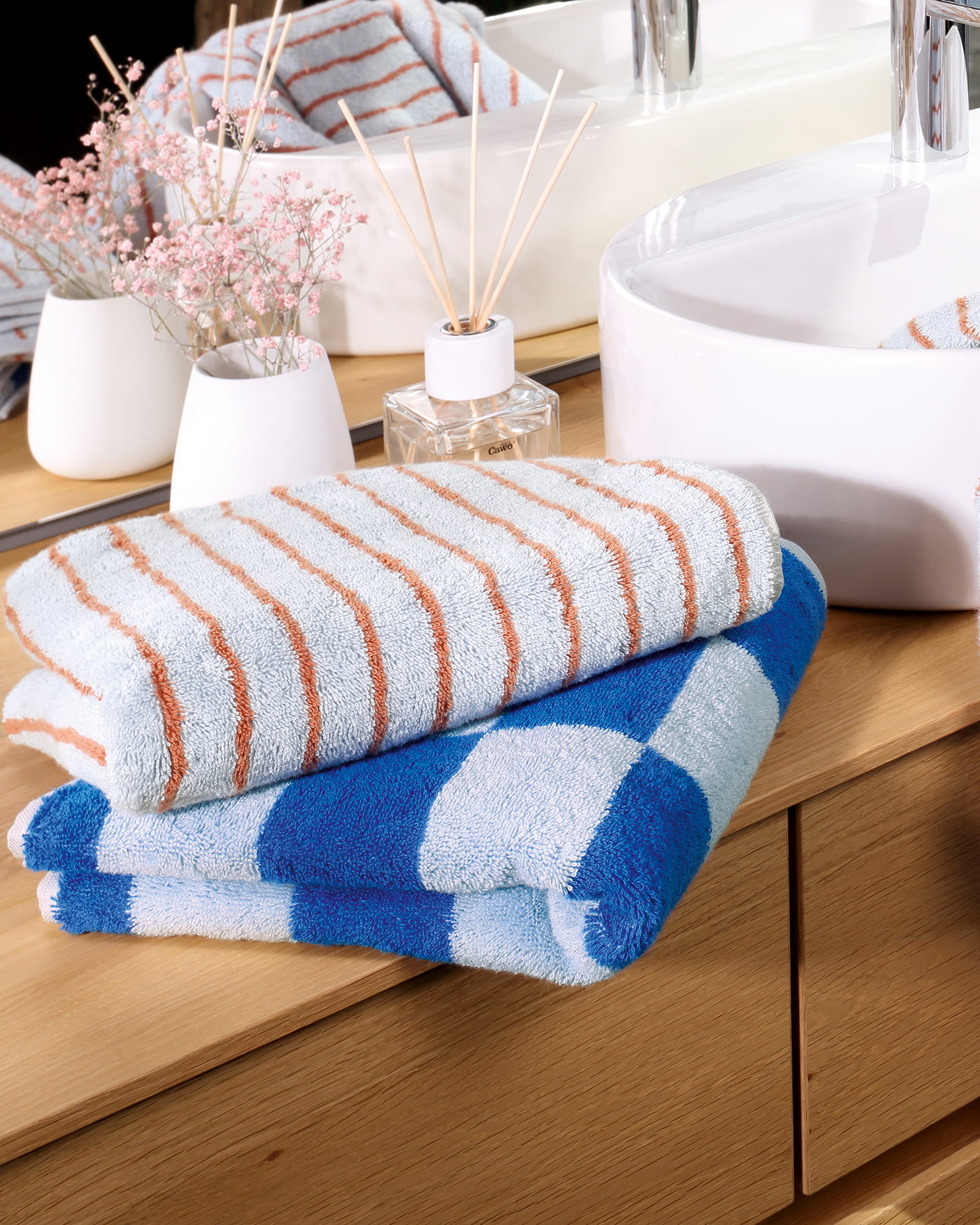 Cawö Handtücher Weekend Streifen 6296 hellblau/kupfer - 10 - Duschtuch 70x140 cm