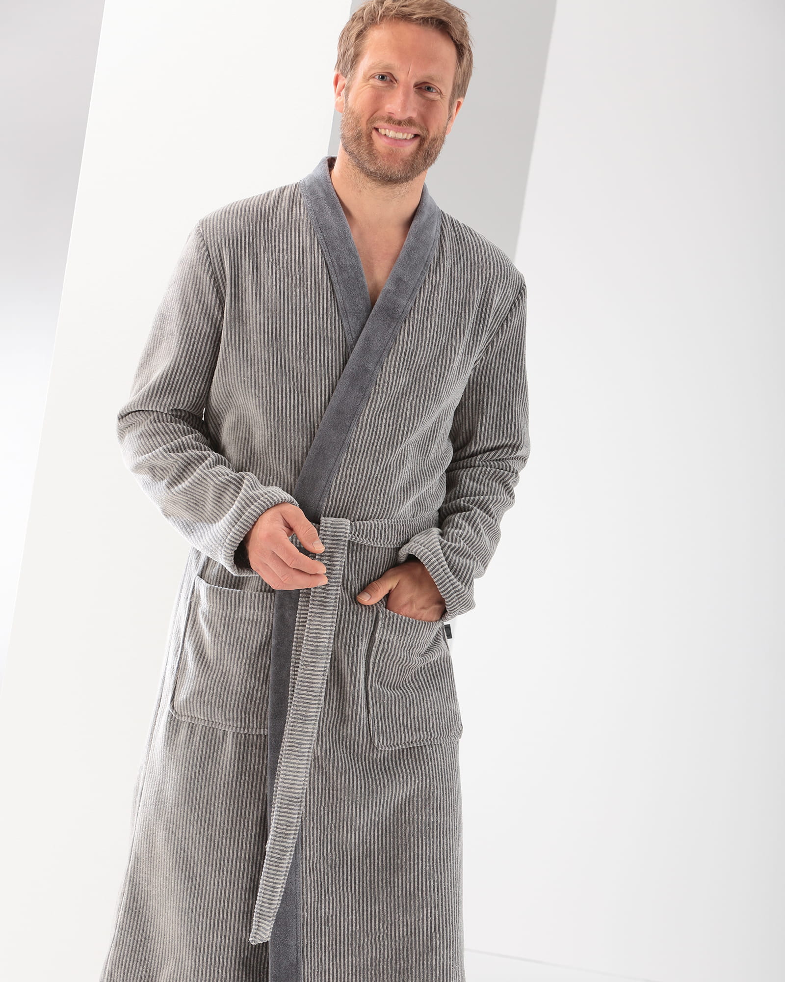 Cawö Bademäntel Herren Kimono Luxury Home 5840 stein - 37