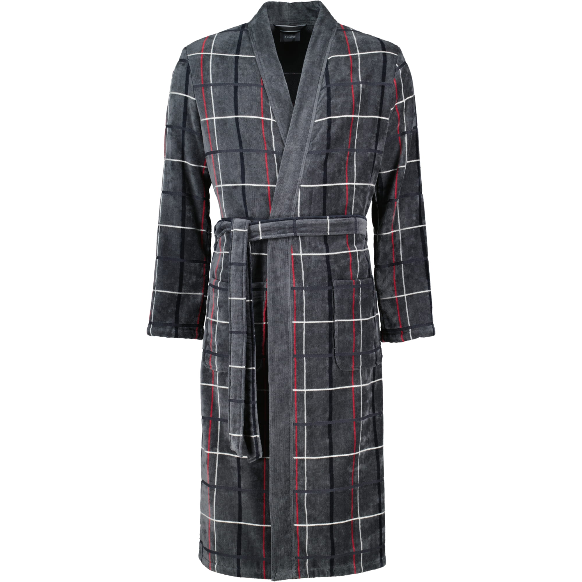 Cawö Herren Bademantel Kimono 4853 - Farbe: anthrazit-rot - 79