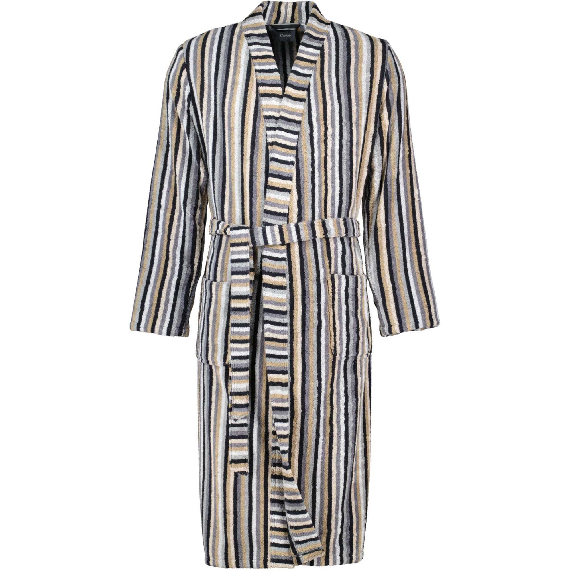 Cawö Bademäntel Herren Kimono Streifen 6607 kiesel - 73