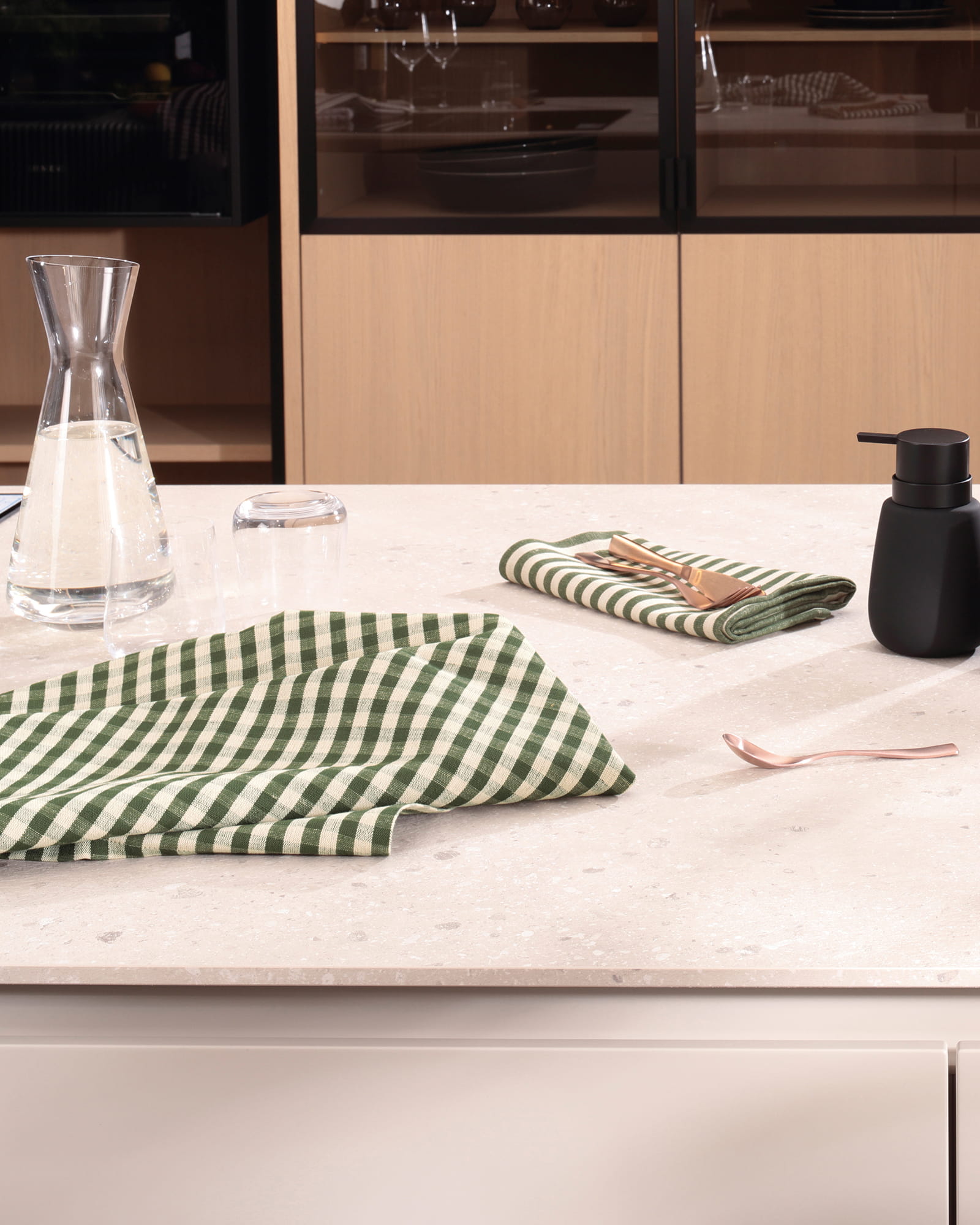 Cawö Home Geschirrtücher Linen Classics Streifen 537 oliv - 43 - 50x70 cm
