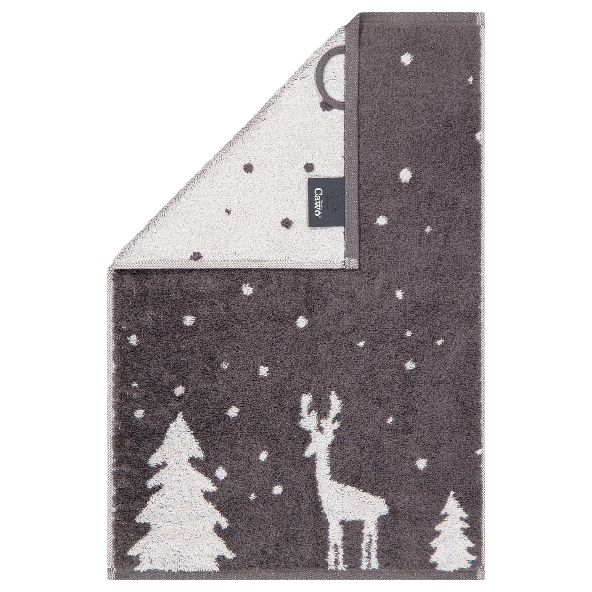 Cawö Handtücher WINTER EDITION Rudi im Schnee 6271 basalt/platin - 77 - Gästetuch 30x50 cm