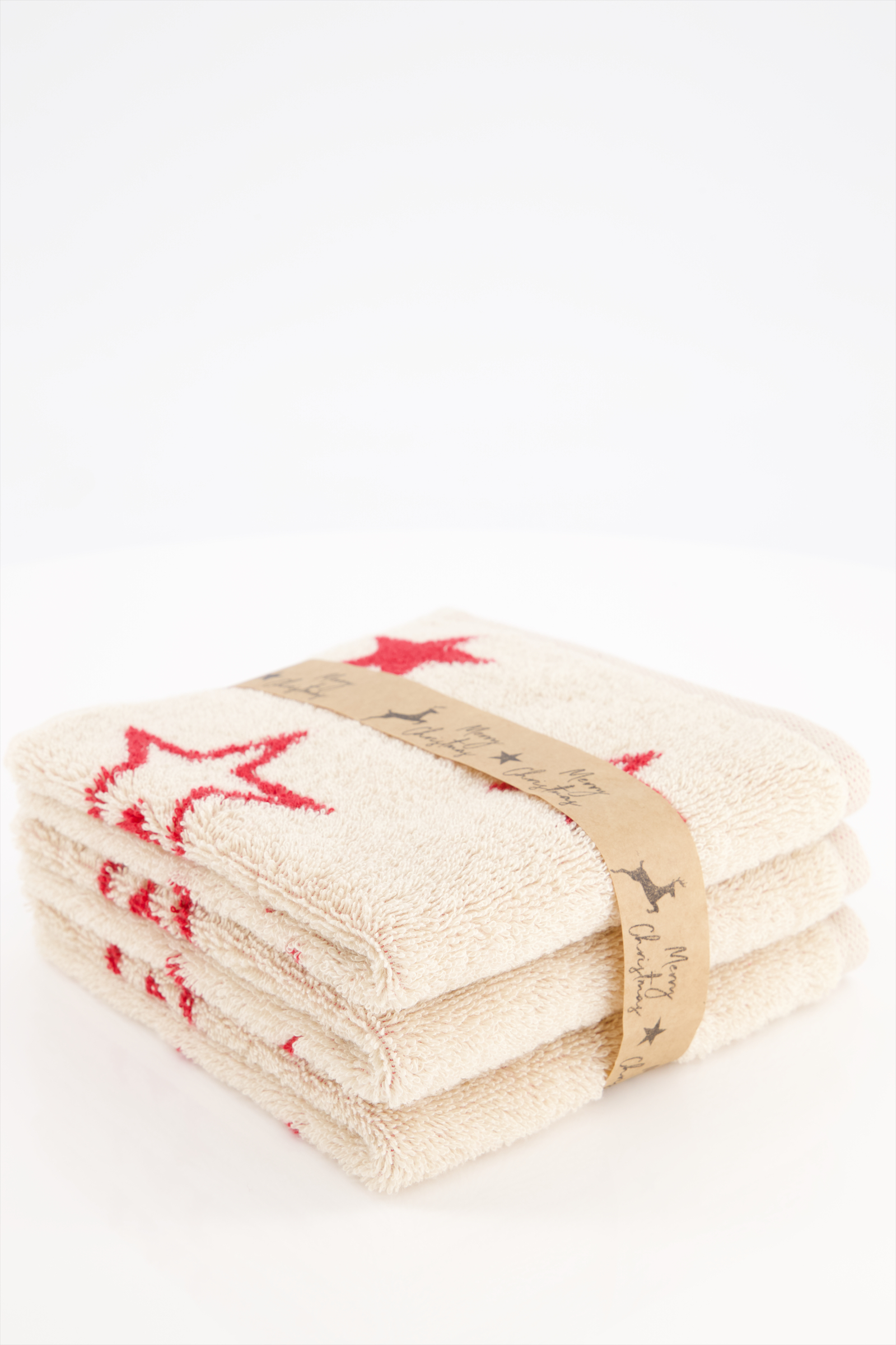 Cawö Seiftücher Christmas Edition Sterne 792 3er Set natur-rot - 32 - 30x30 cm