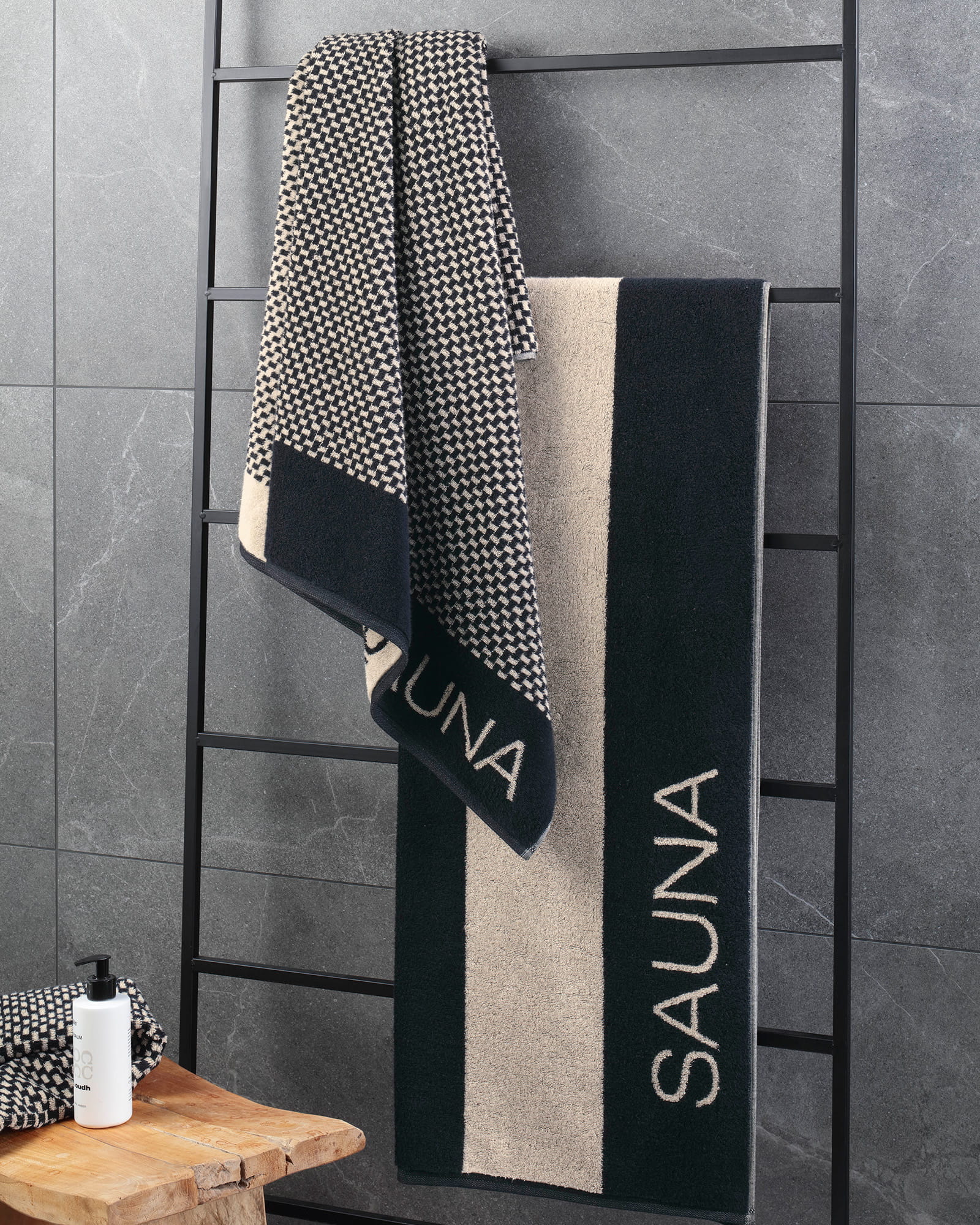 Cawö Saunatuch Natural Allover 6220 80x200 cm - Farbe: natur-schwarz - 39