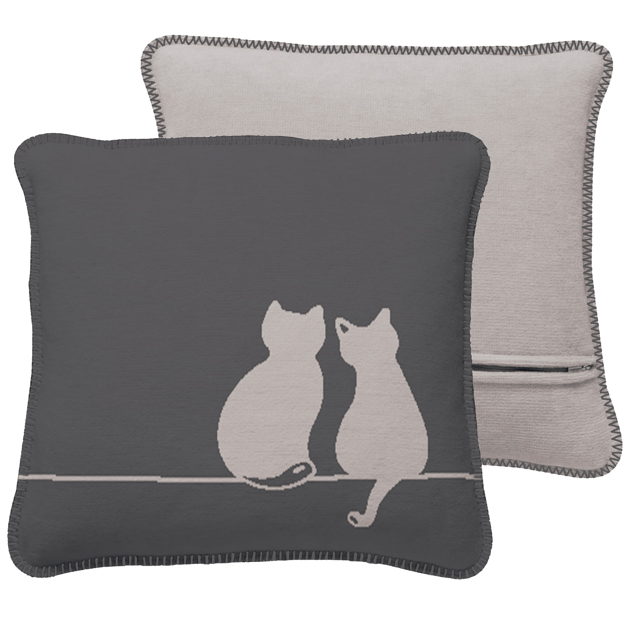 Cawö Home Kissenhüllen CUTE CATS EDITION You & Me 62630 basalt/platin - 77 - 50x50 cm
