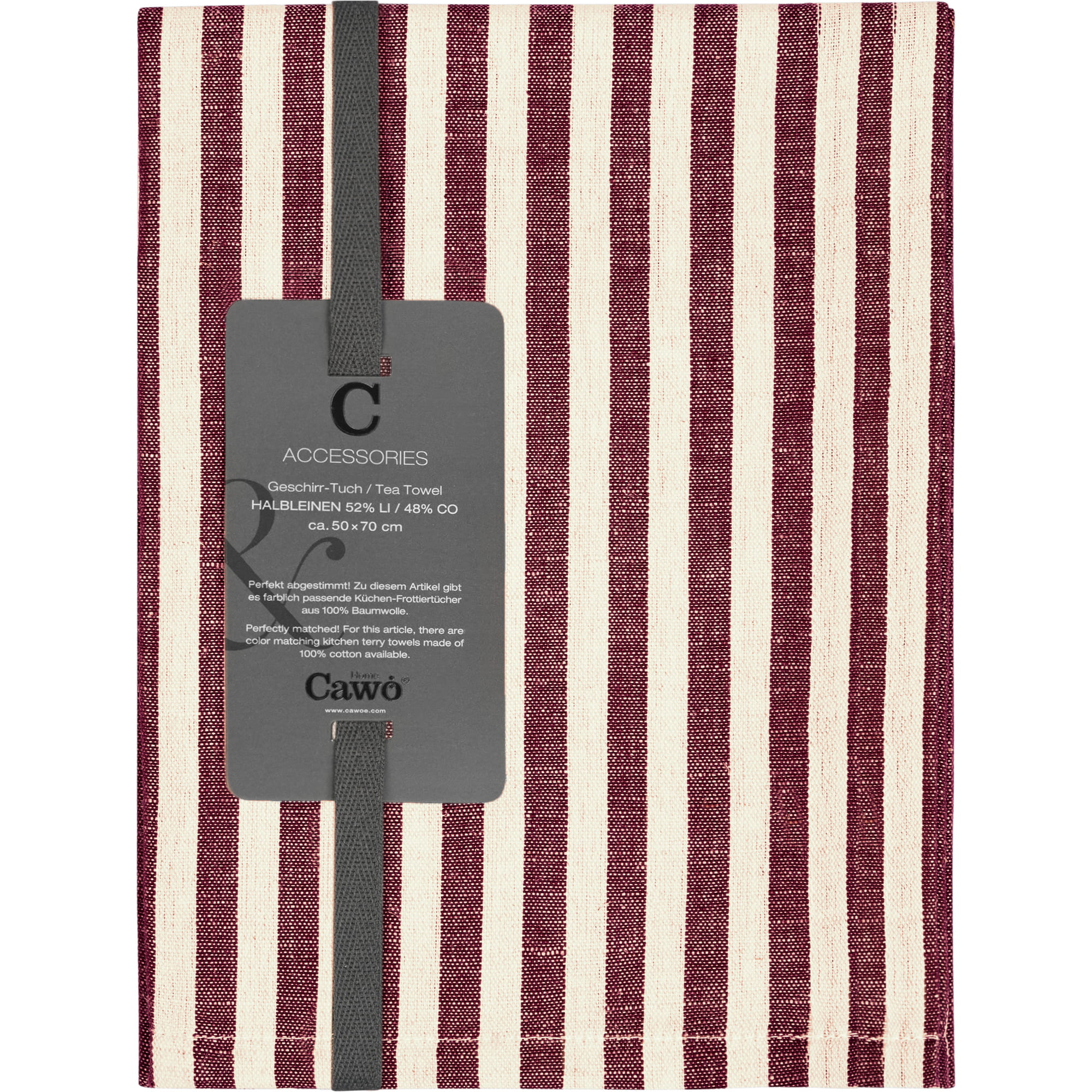 Cawö Home Geschirrtücher Linen Classics Streifen 537 burgund - 83 - 50x70 cm