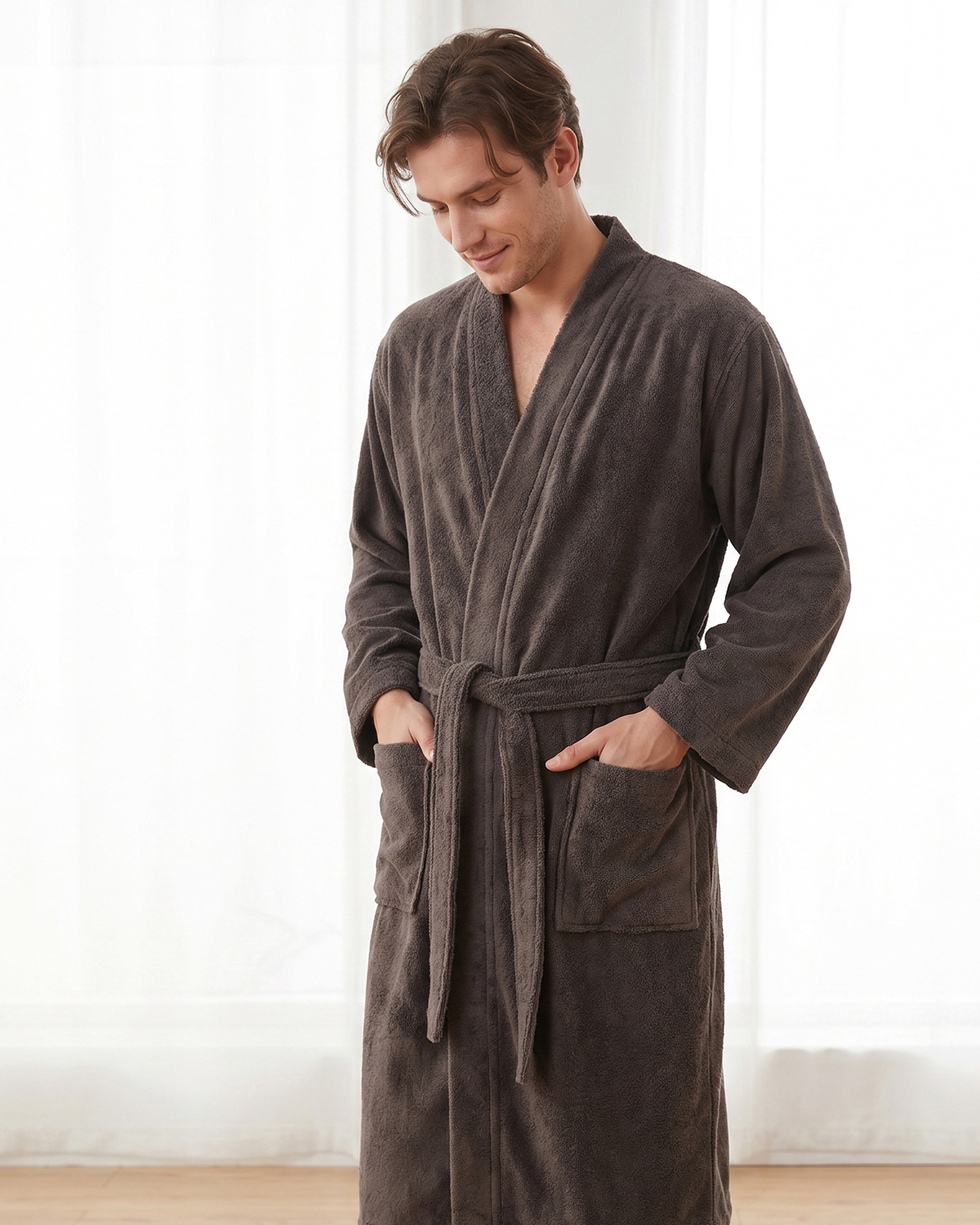 Cawö Home Bademäntel Herren Kimono Uni 828 pepper - 37