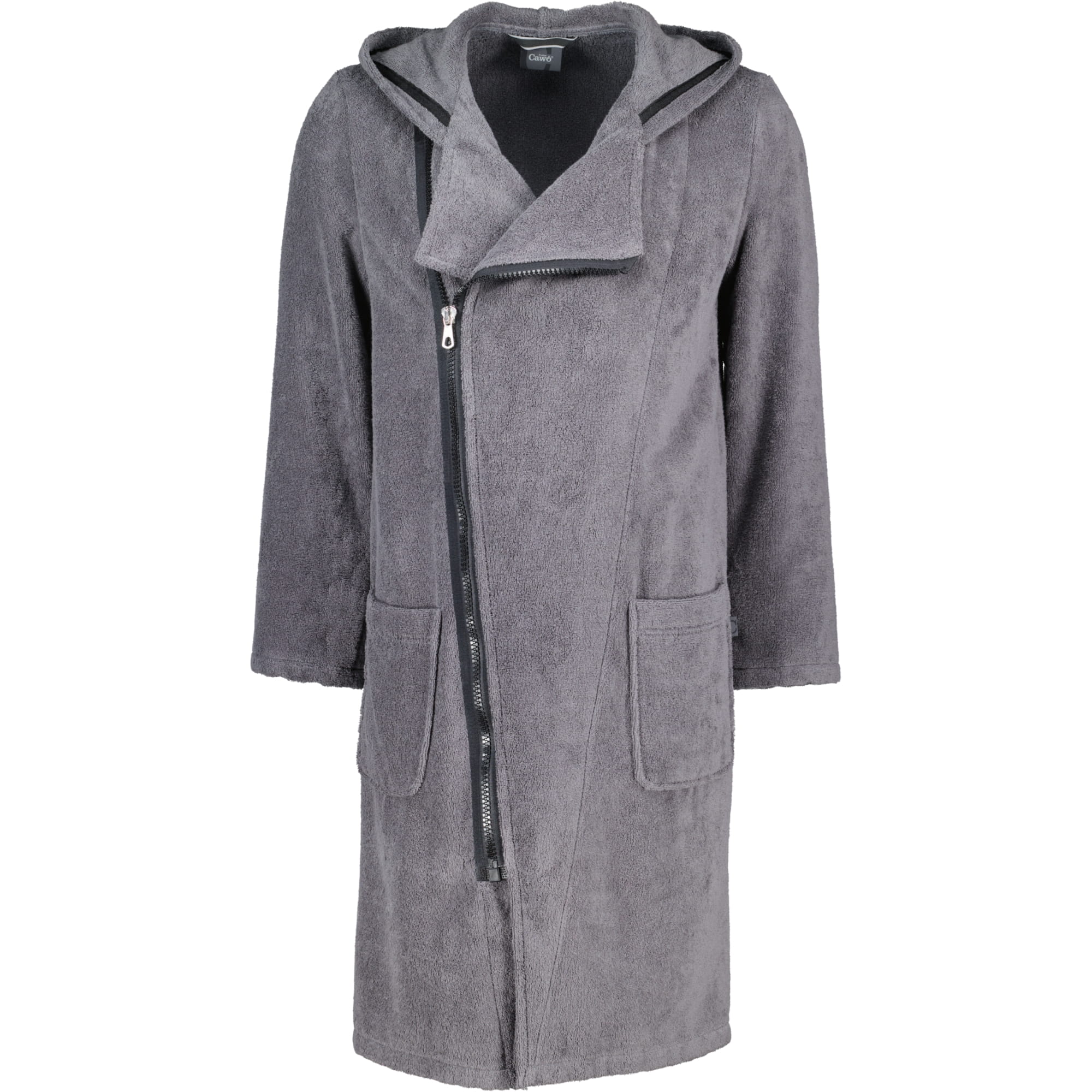 Cawö Herren Bademantel New Zipper Kapuze RV 6516 - Farbe: anthrazit-schwarz - 774