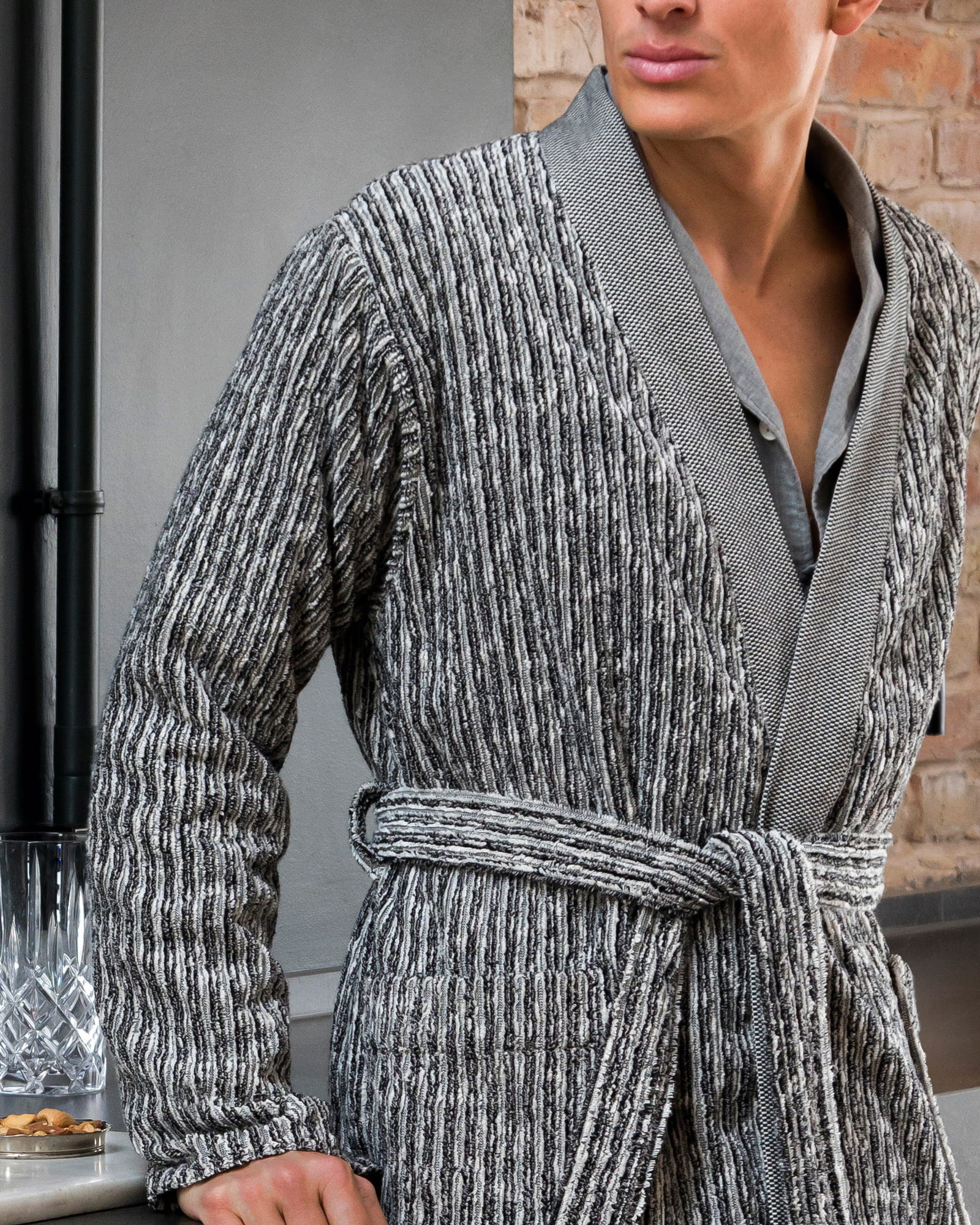 Möve Bademäntel unisex Kimono Brooklyn Pinstripe nature/black - 081