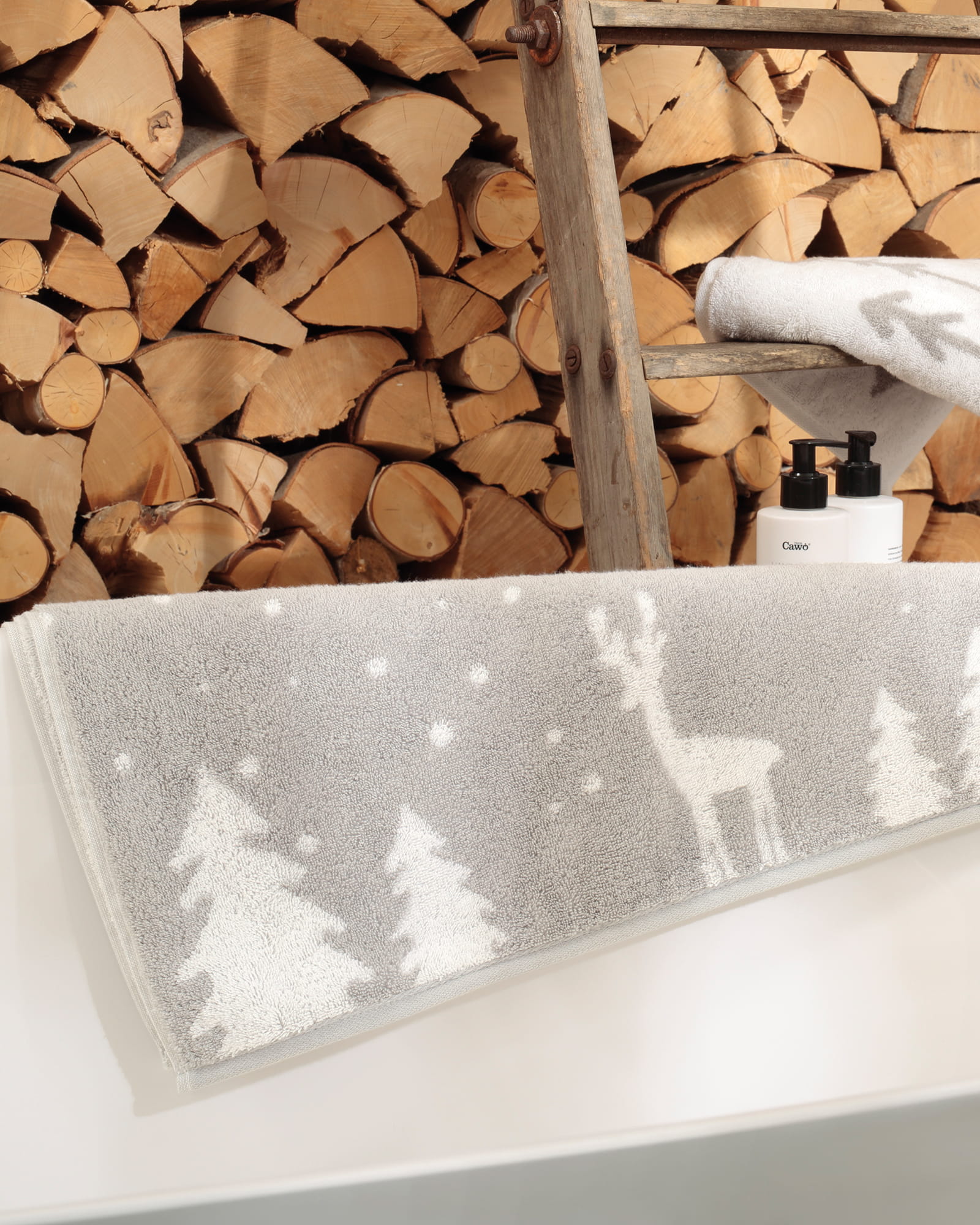 Cawö Handtücher WINTER EDITION Rudi im Schnee 6271 platin/weiß - 76 - Gästetuch 30x50 cm