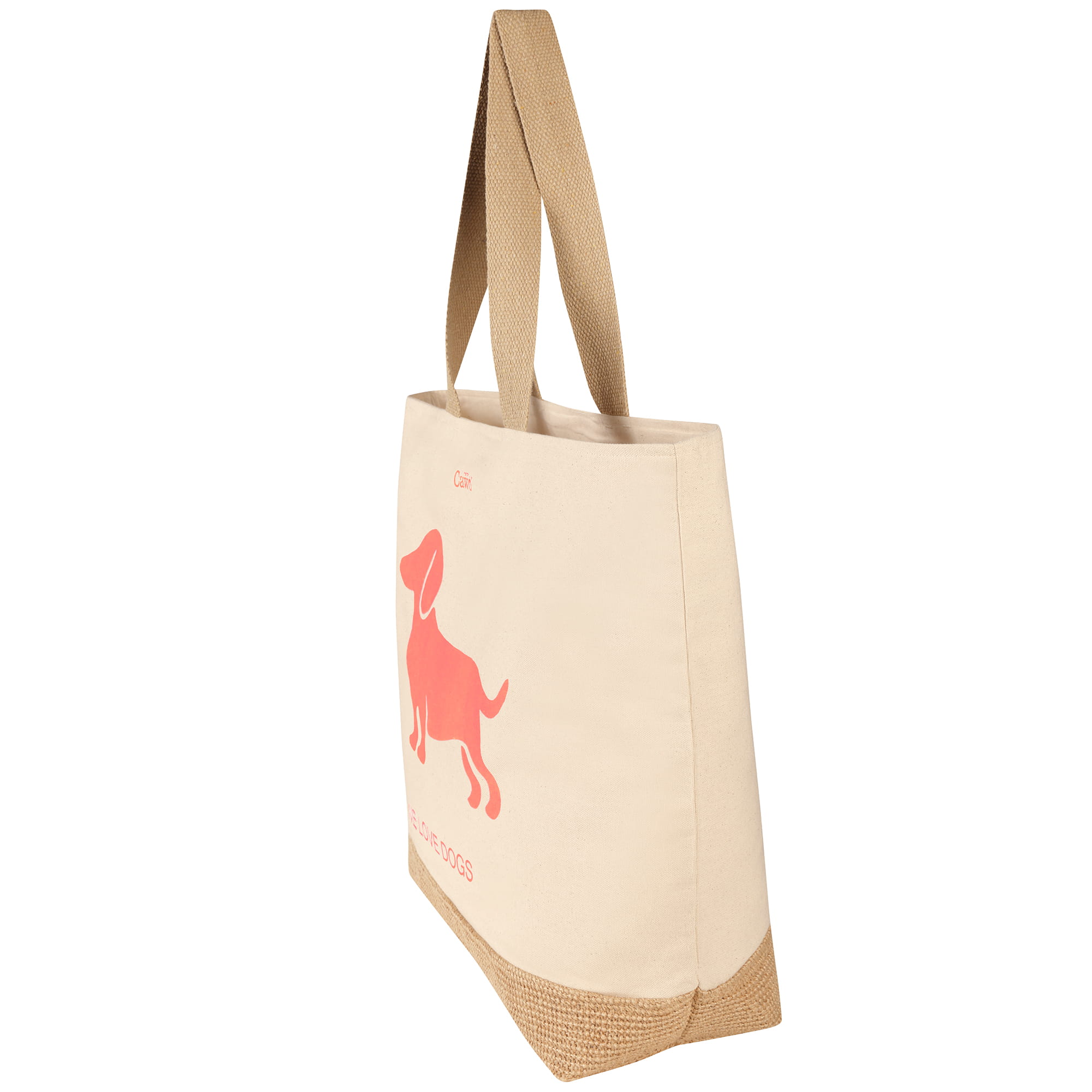 Cawö Home Beachbags WE LOVE DOGS Dogs 55702 natur/pink-orange - 32 - 40x55 cm