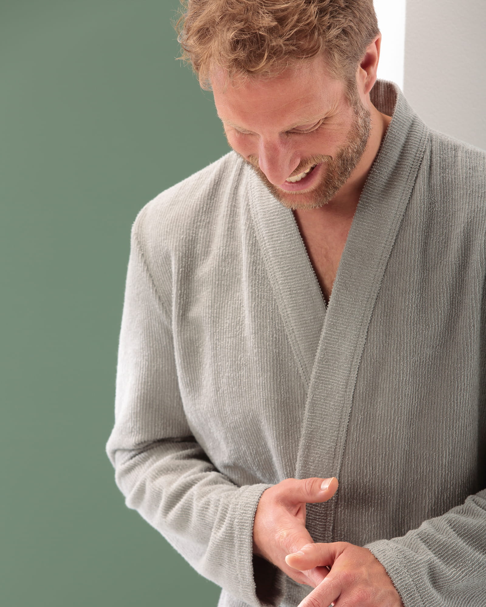 Cawö Bademäntel Herren Kimono Struktur 5509 stein - 727