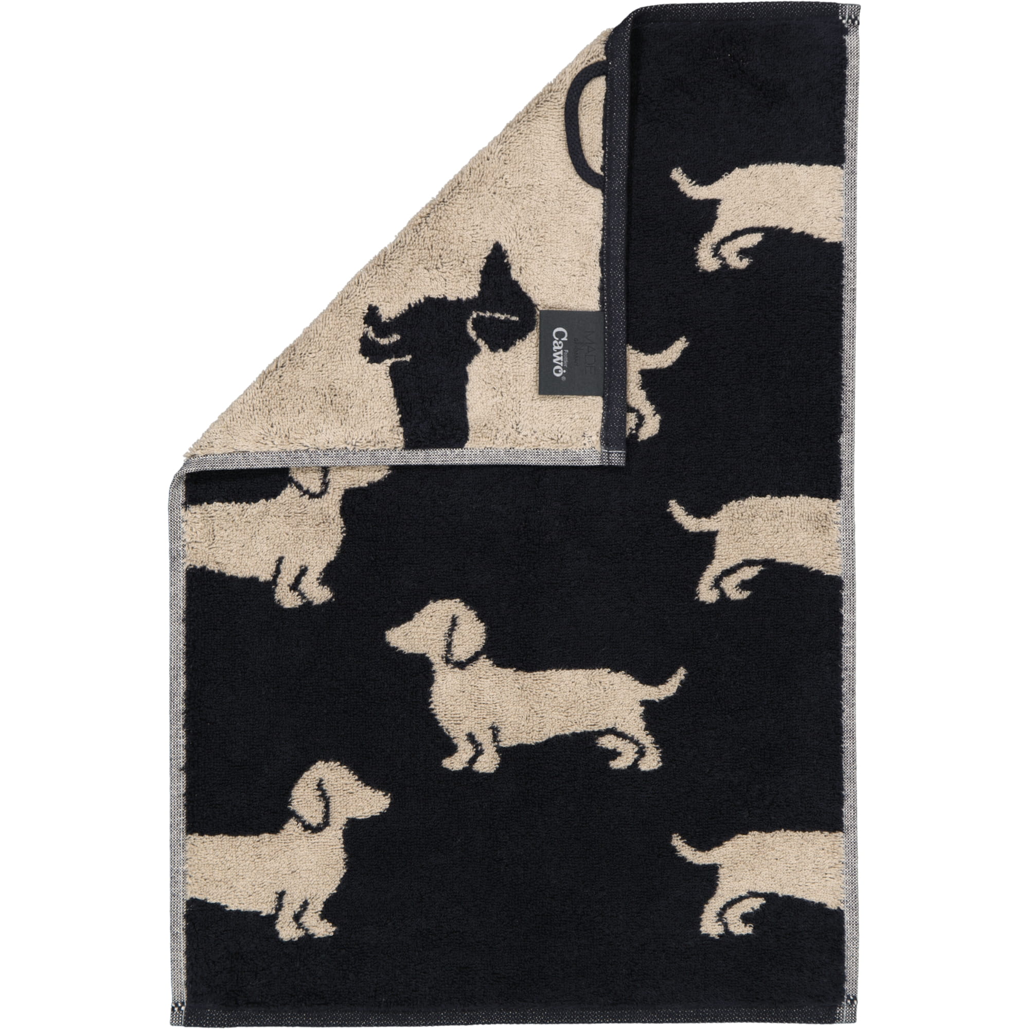 Cawö Handtücher WE LOVE DOGS 6246 Schwarz-Beige - 93 - Gästetuch 30x50 cm