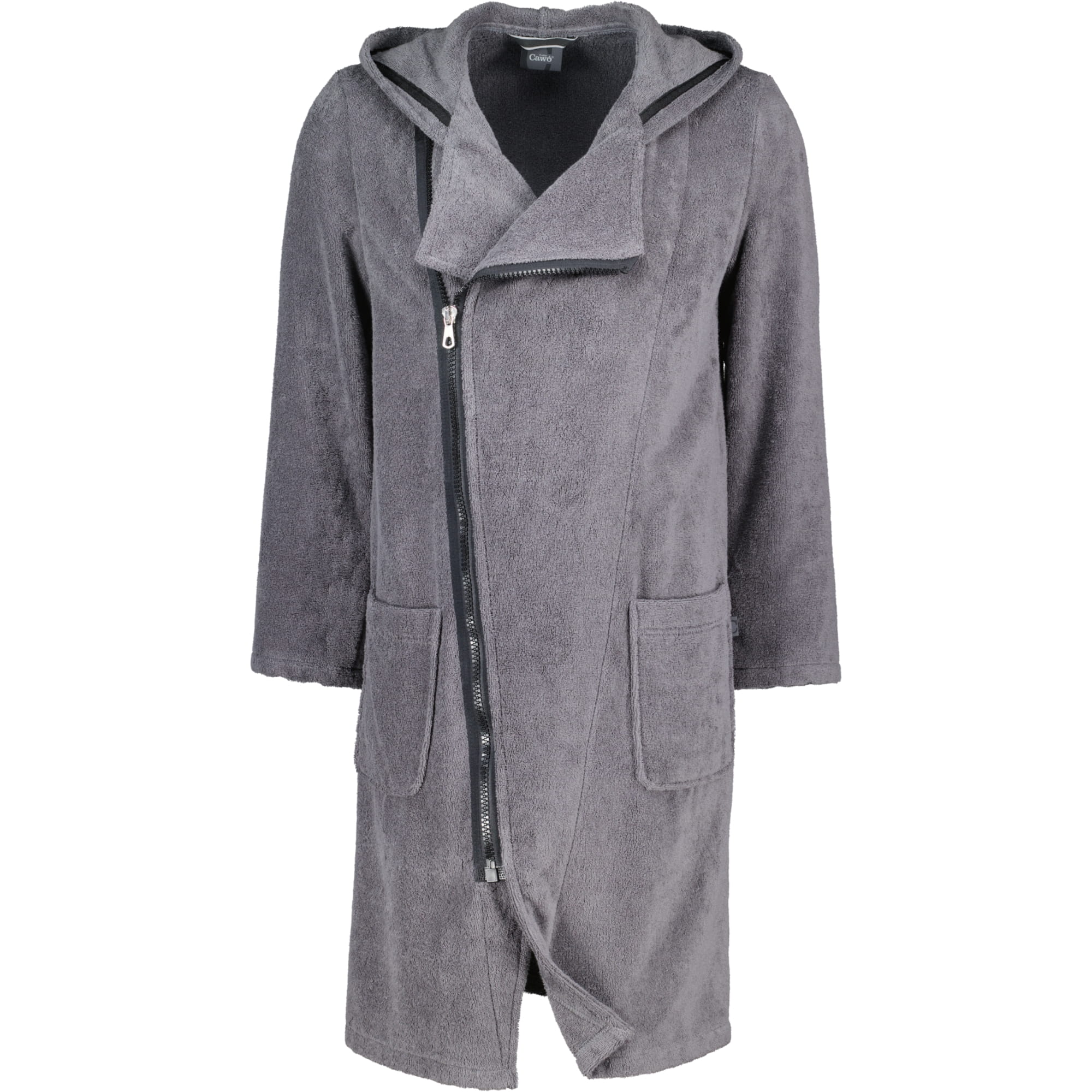 Cawö Herren Bademantel New Zipper Kapuze RV 6516 - Farbe: anthrazit-schwarz - 774