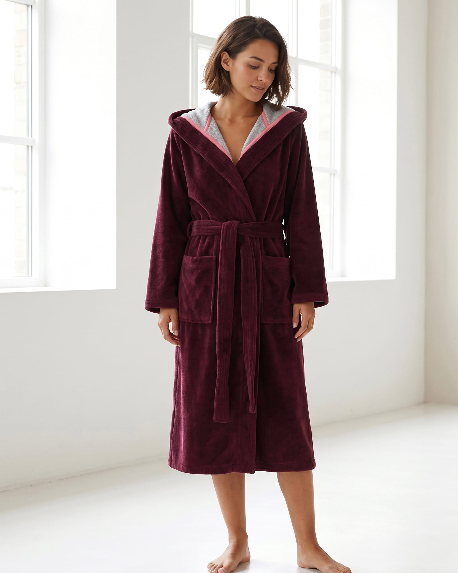 Cawö Home Bademäntel Damen Kapuze Doubleface 830 burgund - 82