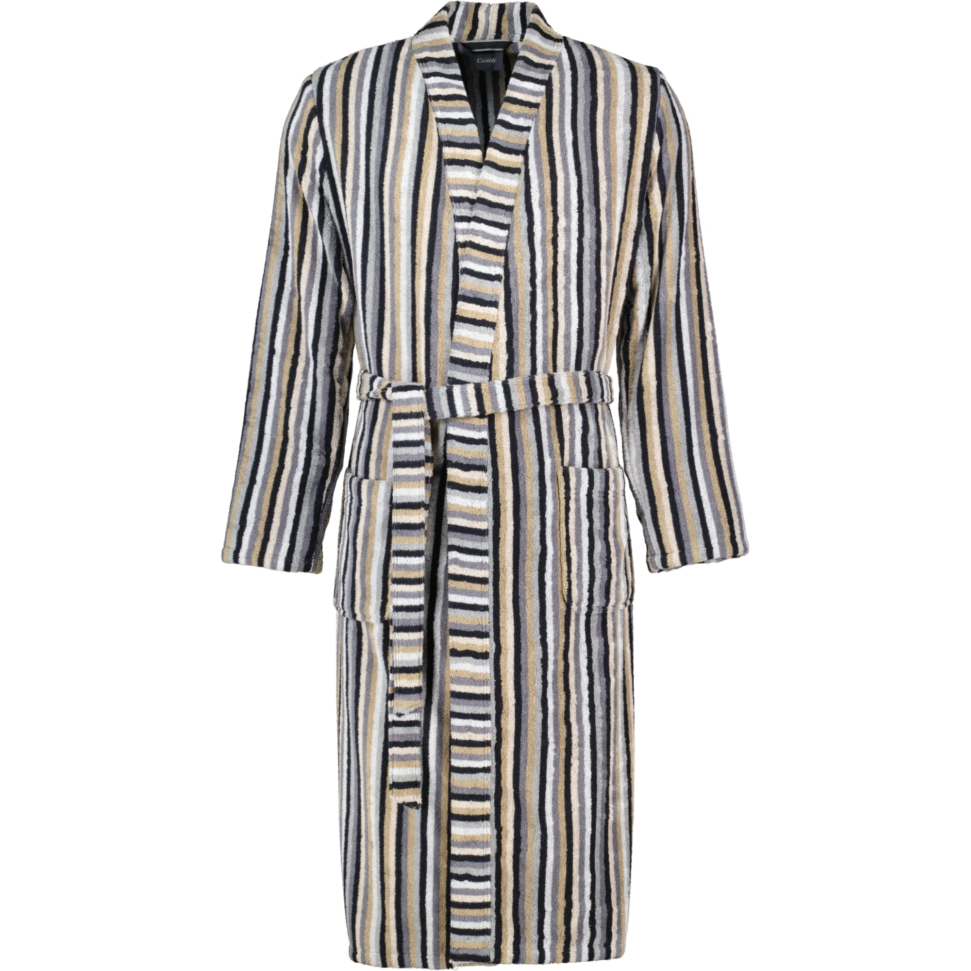 Cawö Bademäntel Herren Kimono Streifen 6607 kiesel - 73