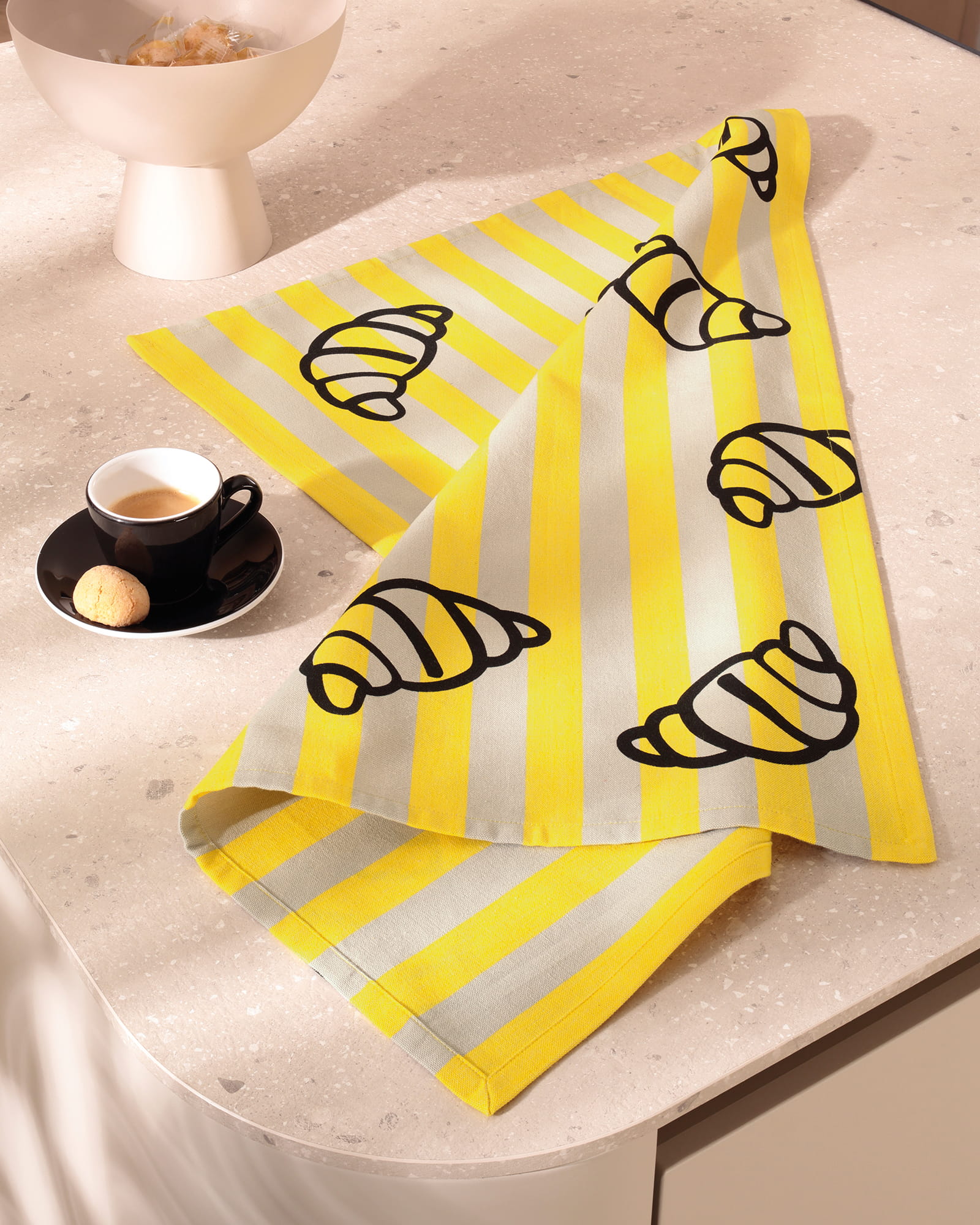 Cawö Home Geschirrtücher Prints & Stripes Croissants 544 stein/gelb - 53 - 50x70 cm