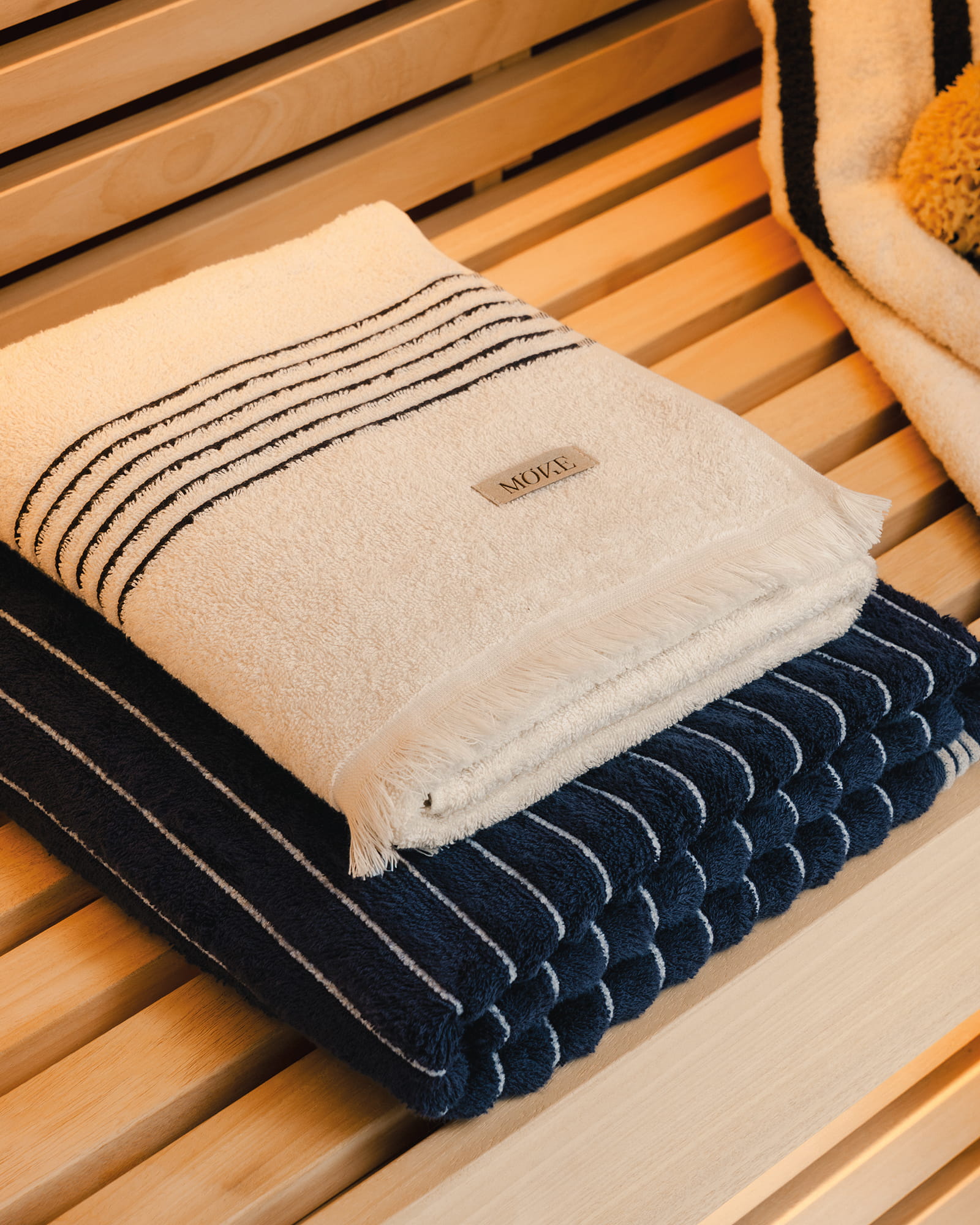 Möve Saunatücher Wellness Querstreifen nature/dark grey - 081 - 80x200 cm